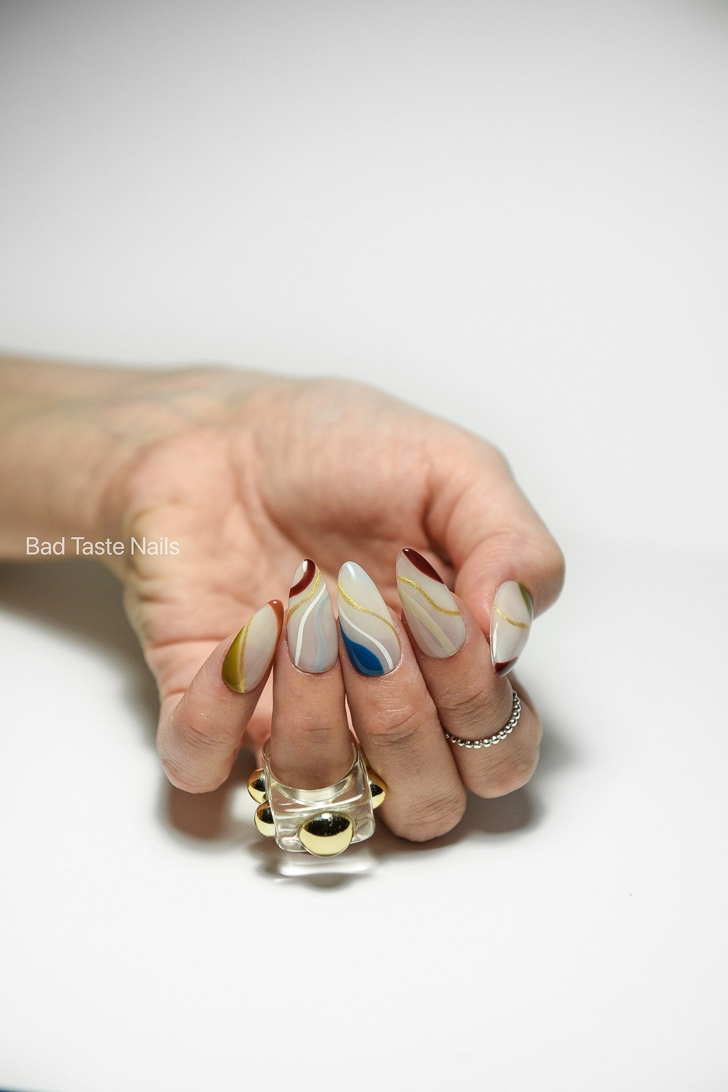 COLORFUL ABSTRACT swirl lines | Glossy | Handpainted press on nails | Stiletto Oval Almond Square Coffin Balerina | Long Medium Short