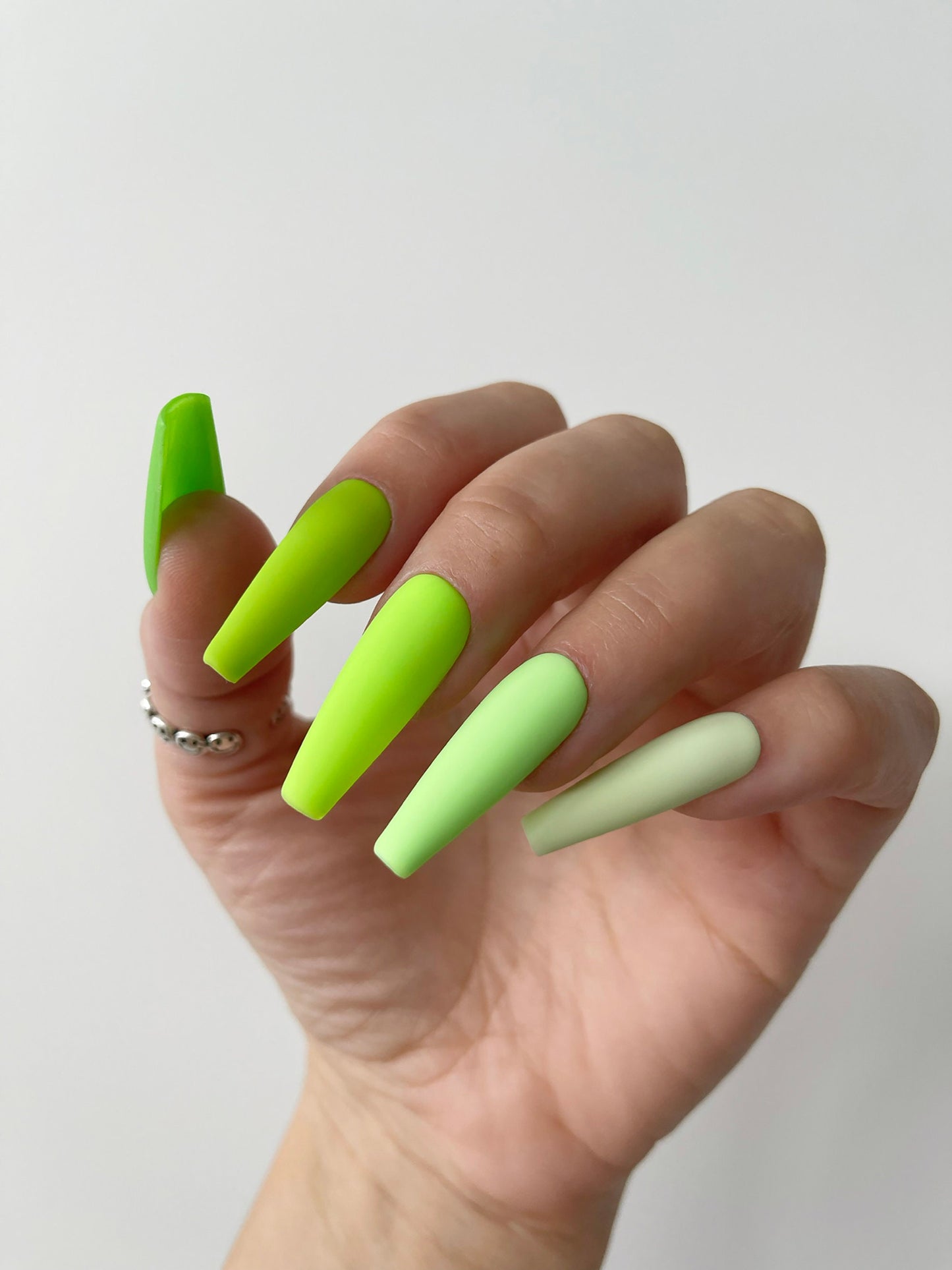 TOXIC GREEN jade gradient| Handpainted press on nails | fake nails | Stiletto Oval Almond Square Coffin Balerina | Acrylic Long Medium Short