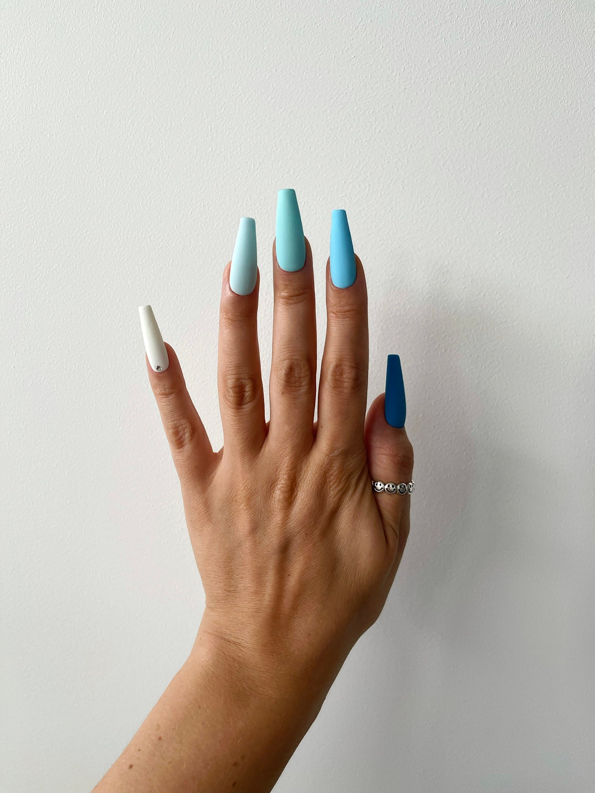 BABY BLUE matte gradient| Handpainted press on nails | fake nails | Stiletto Oval Almond Square Coffin Balerina | Acrylic Long Medium Short