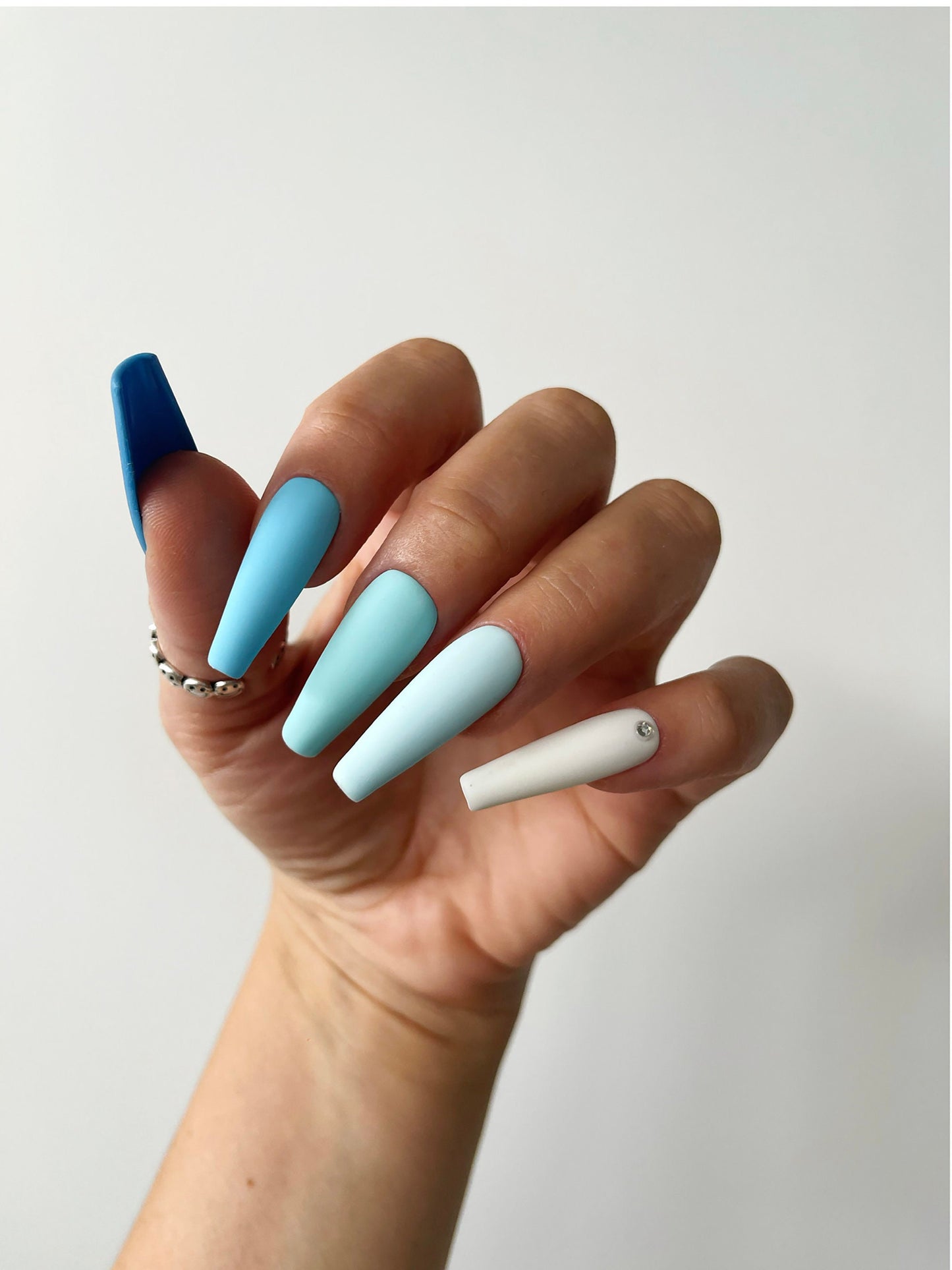 BABY BLUE matte gradient| Handpainted press on nails | fake nails | Stiletto Oval Almond Square Coffin Balerina | Acrylic Long Medium Short