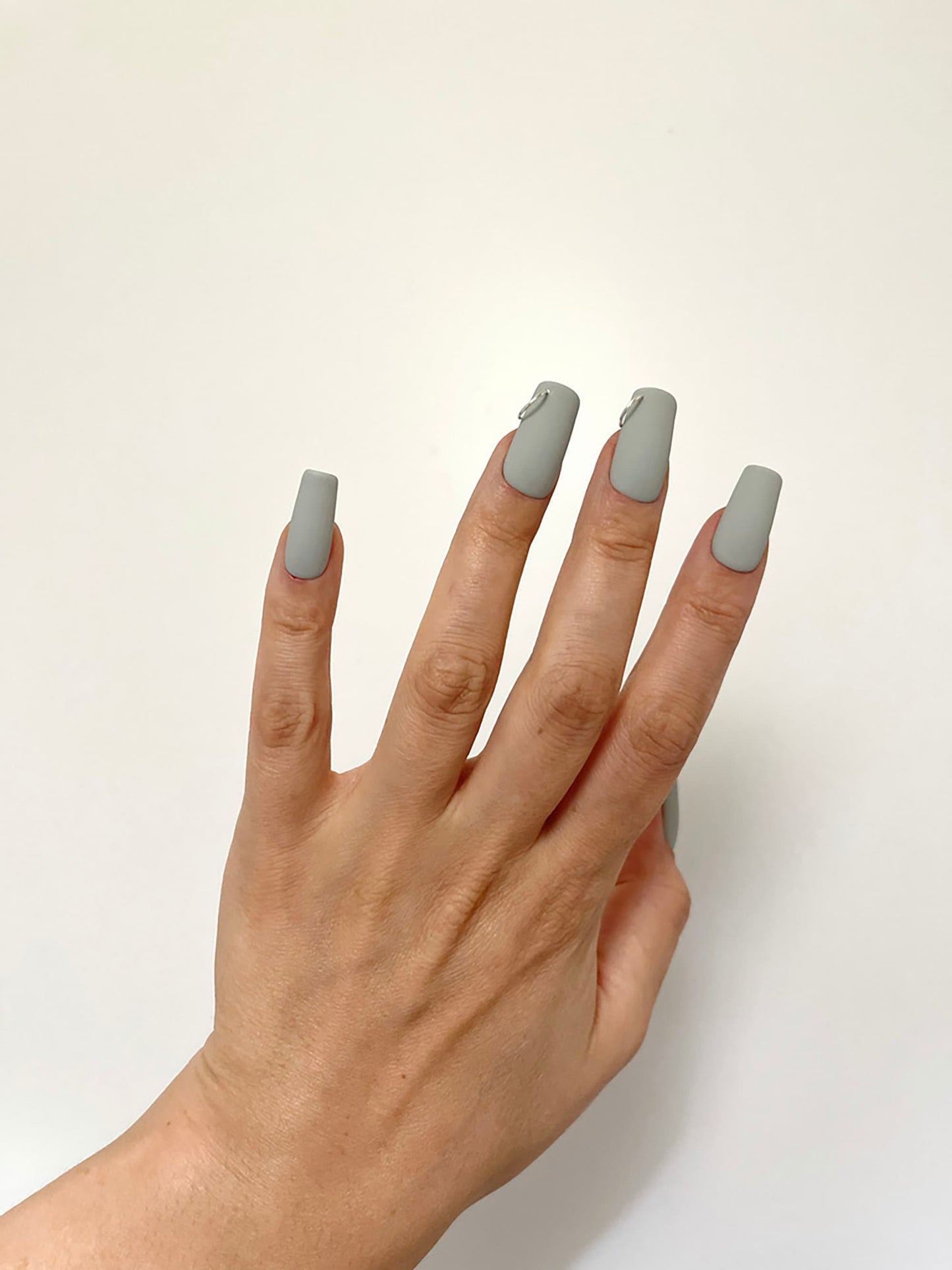 PIERCED RINGO GREY | Matte | Reusable press on nails | Stiletto Oval Almond Square Coffin Balerina | Long Medium Short | Pressons | Custom