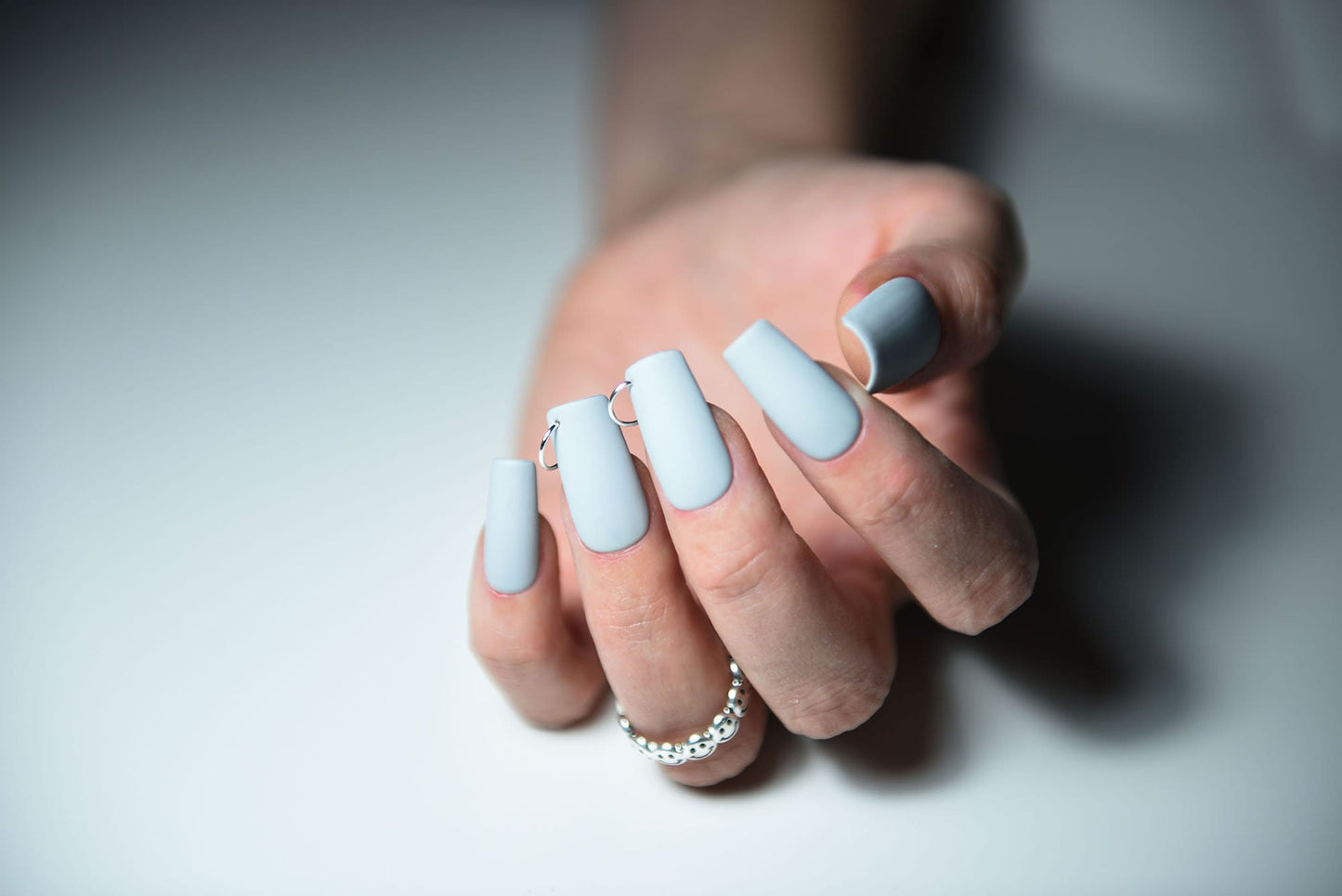 PIERCED RINGO GREY | Matte | Reusable press on nails | Stiletto Oval Almond Square Coffin Balerina | Long Medium Short | Pressons | Custom