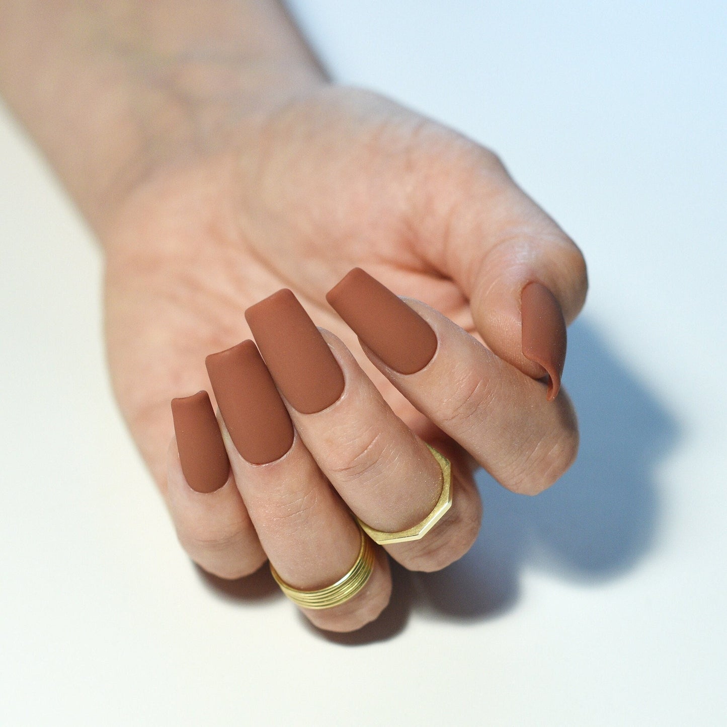 CINNAMON BROWN | Autumn Fall | Handpainted press on nails | fake nails | Stiletto Oval Almond Square Coffin Balerina | Long Medium Short