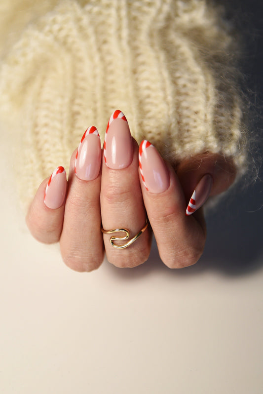 CHRISTMAS CANDY FRENCH – Luxury Handmade Reusable Press On Nails