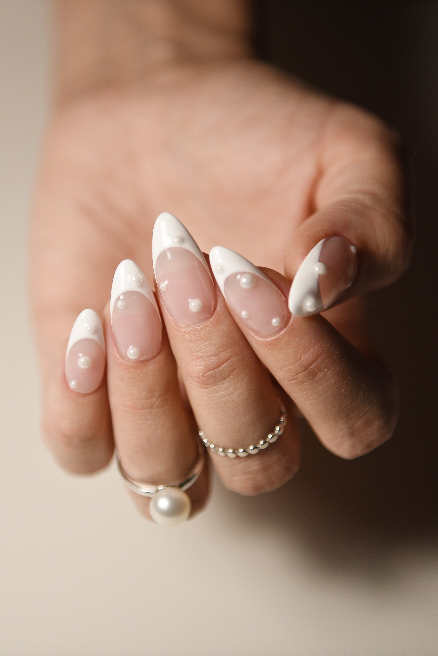 French & Pearls Press-On Nails | Blob Pearl Glossy Set | Luxury Handmade Reusable Nails | Custom Shape & Length