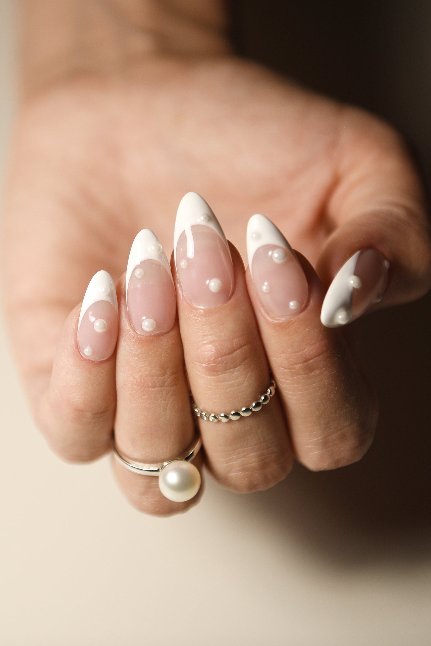 French & Pearls Press-On Nails | Blob Pearl Glossy Set | Luxury Handmade Reusable Nails | Custom Shape & Length