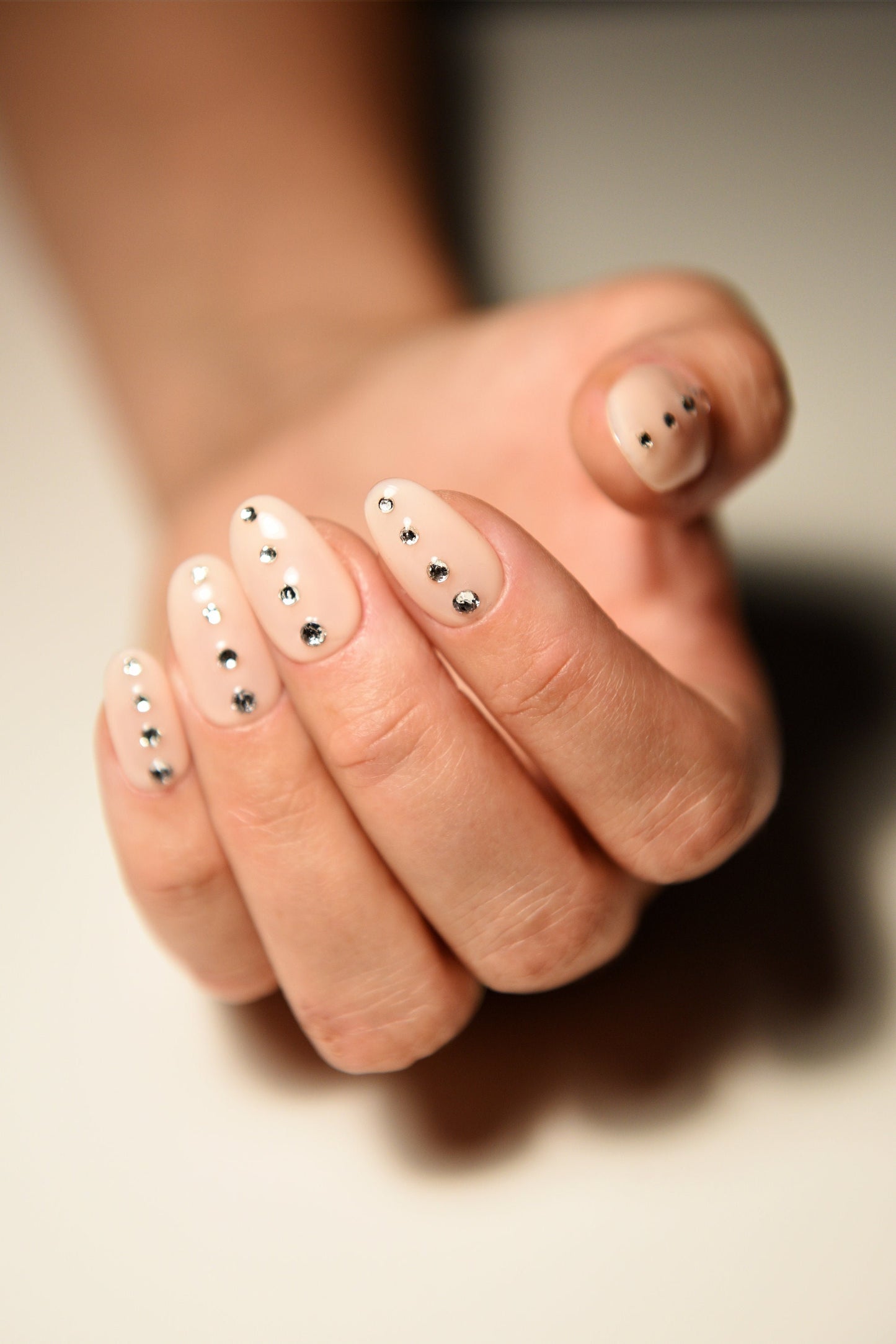 CASSIE NUDE RHINESTONES Glossy Nudes | press on nails | Stiletto Oval Almond Square Coffin Balerina | Long Medium Short