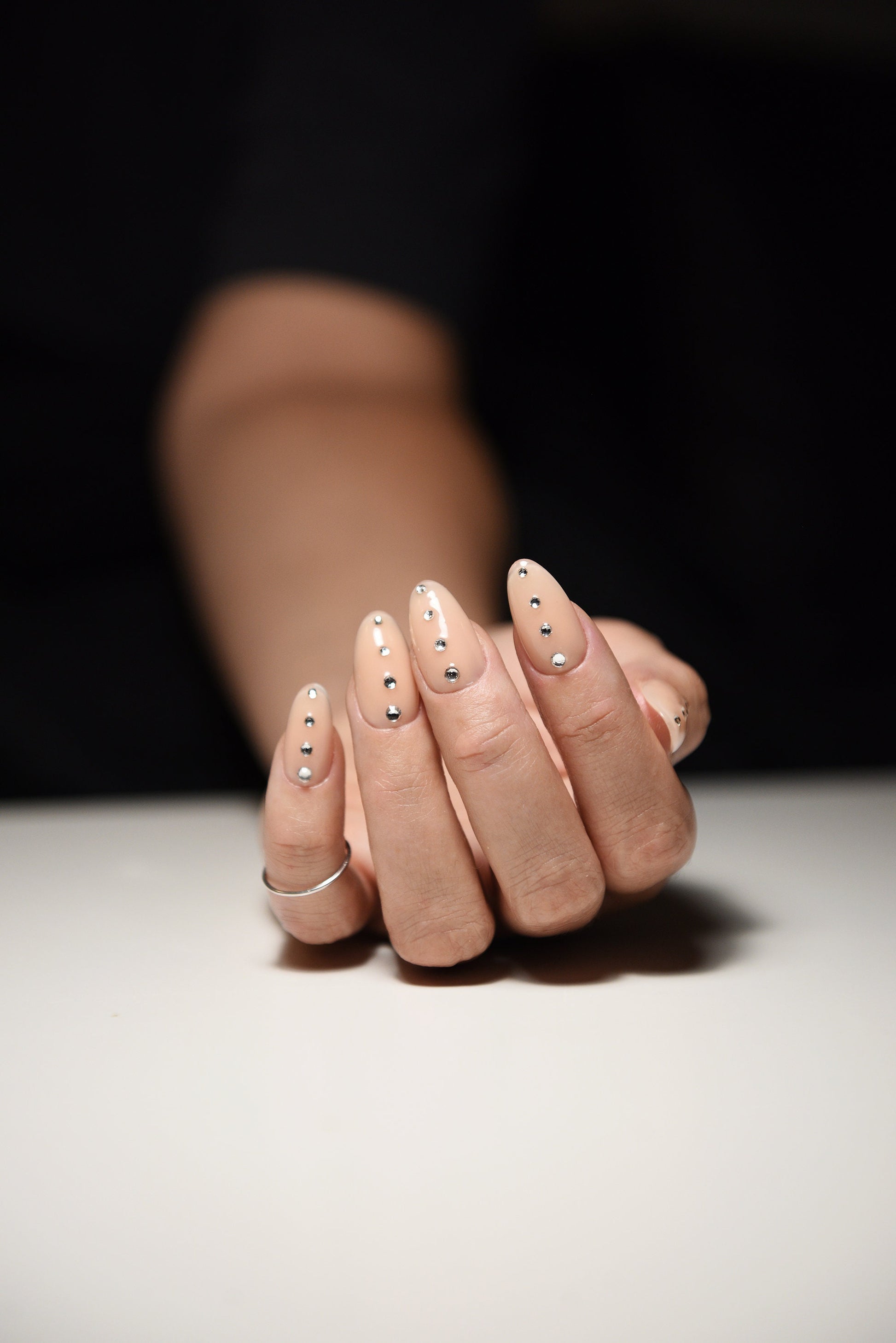 CASSIE NUDE RHINESTONES Glossy Nudes | press on nails | Stiletto Oval Almond Square Coffin Balerina | Long Medium Short