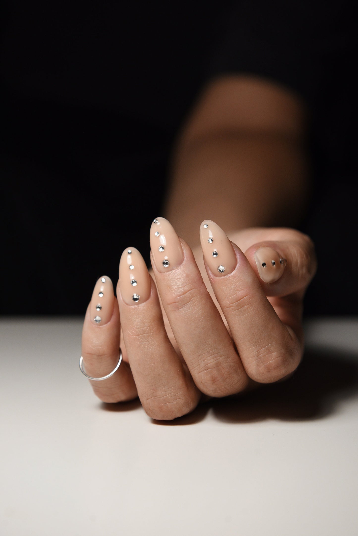 CASSIE NUDE RHINESTONES Glossy Nudes | press on nails | Stiletto Oval Almond Square Coffin Balerina | Long Medium Short