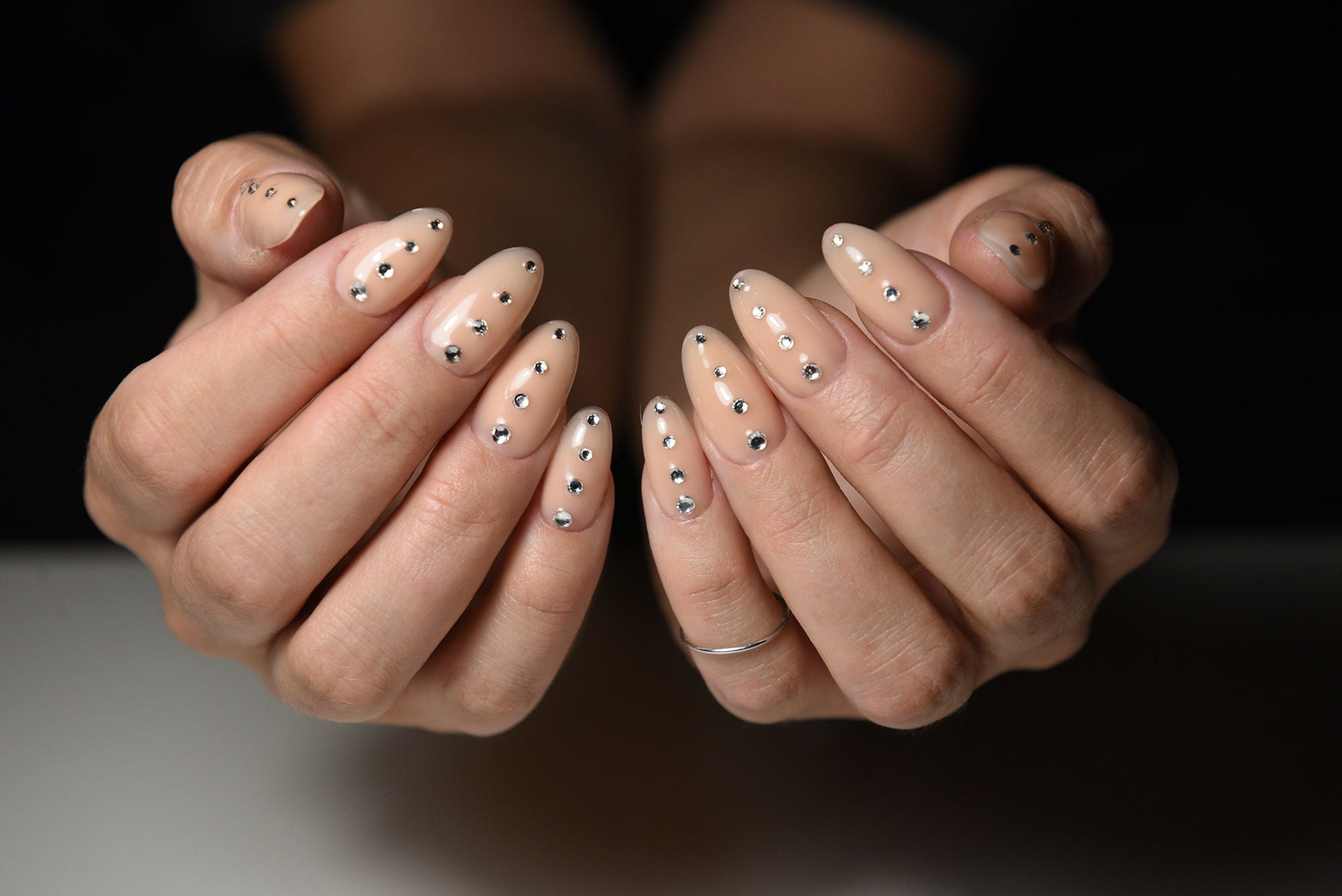 CASSIE NUDE RHINESTONES Glossy Nudes | press on nails | Stiletto Oval Almond Square Coffin Balerina | Long Medium Short
