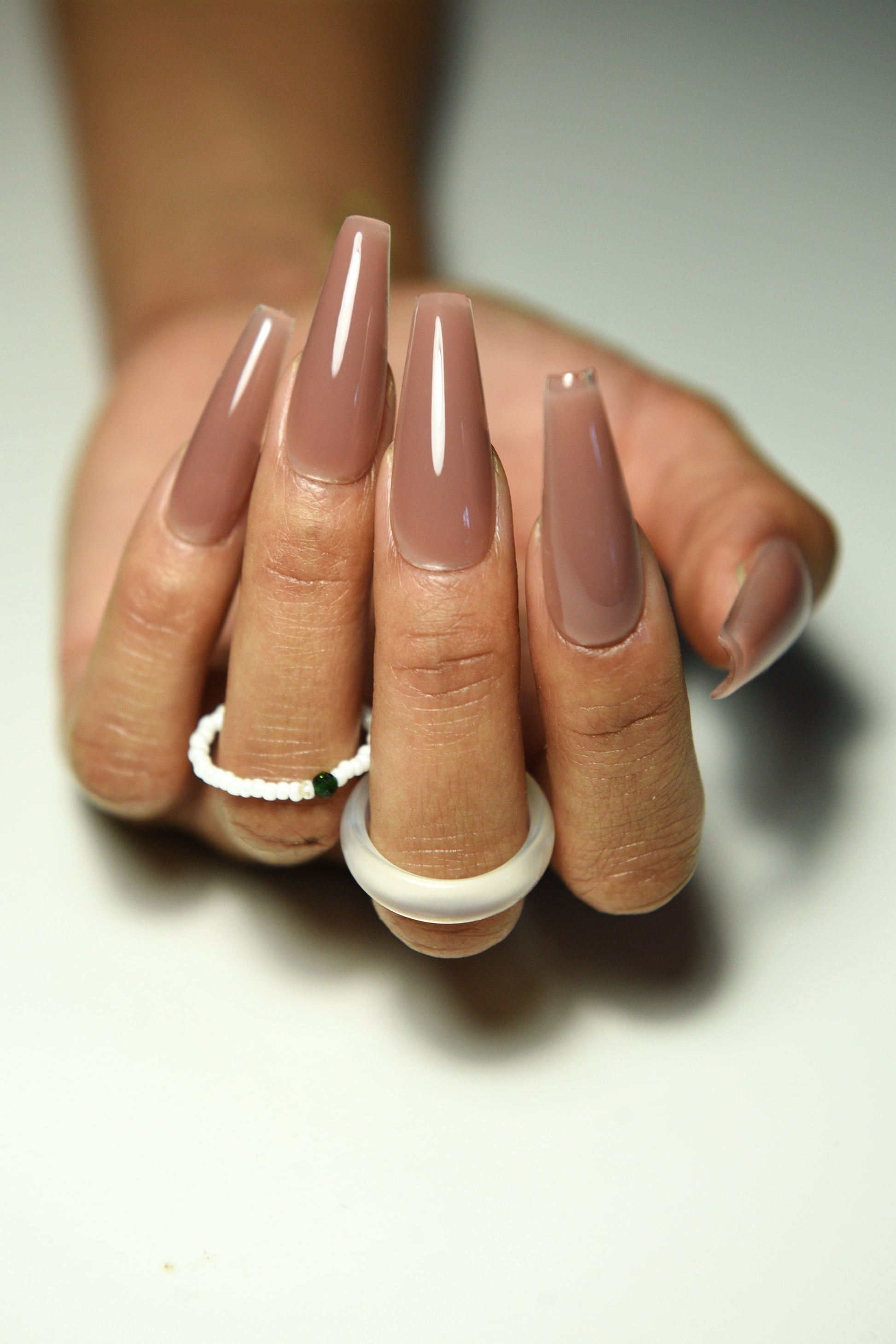BROWNIE NUDE ACRYL | Matte Glossy | Handpainted press on nails | Fake | Stiletto Oval Almond Square Coffin Balerina | Long Medium Short