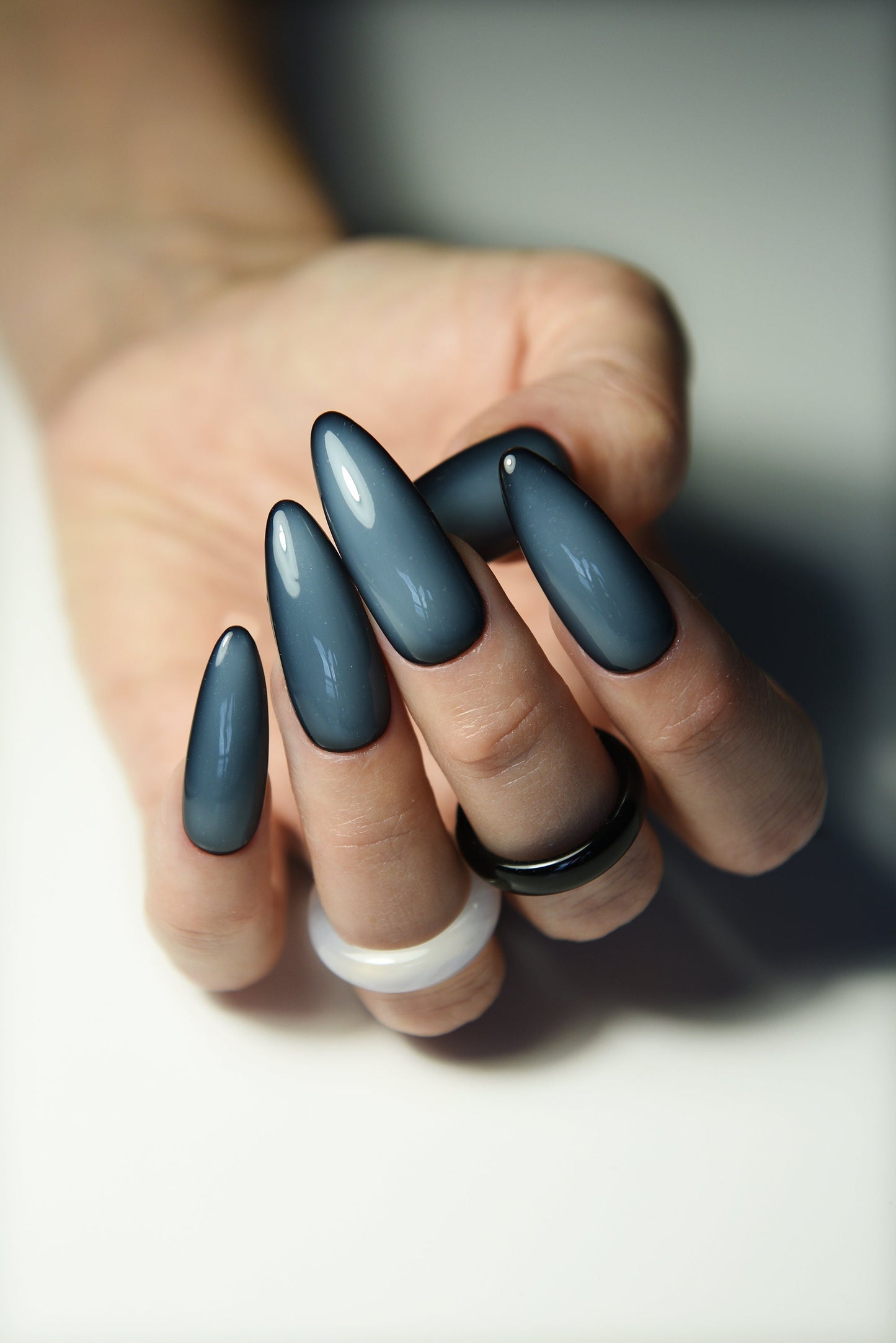 GOTHIC MILKY OMBRE Black Set | Handmade press on nails | Stiletto Oval Almond Square Coffin Balerina | Long Medium Short