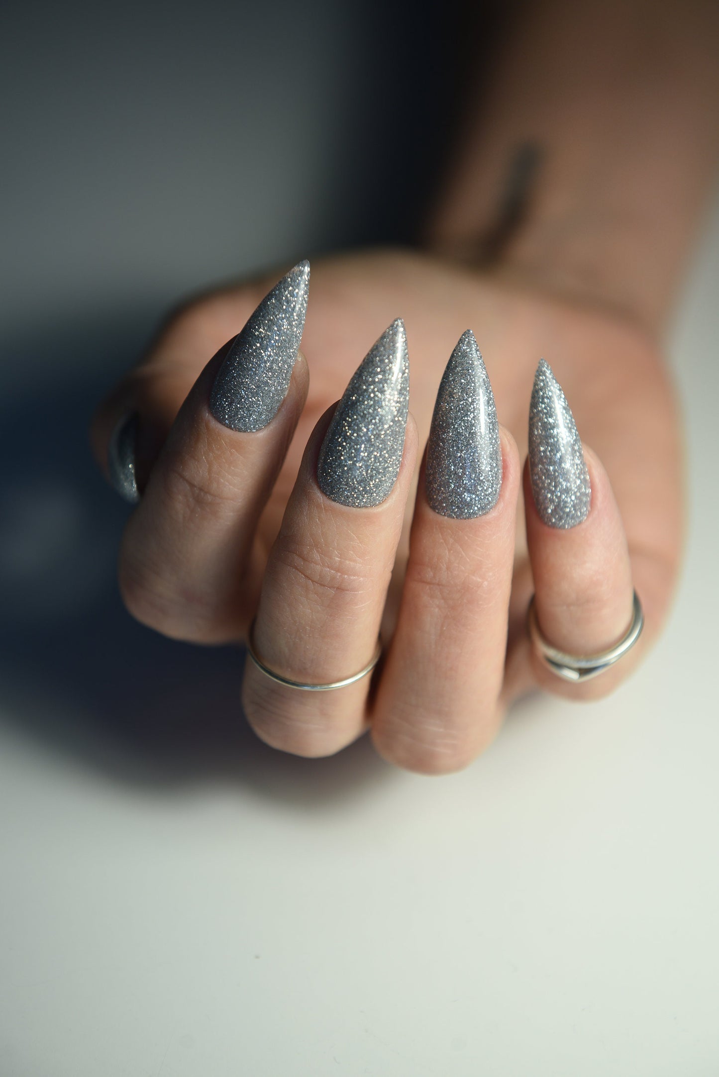 LET IT SNOW – Reflective Glitter Winter French Press-On Nails – Handmade Reusable Set