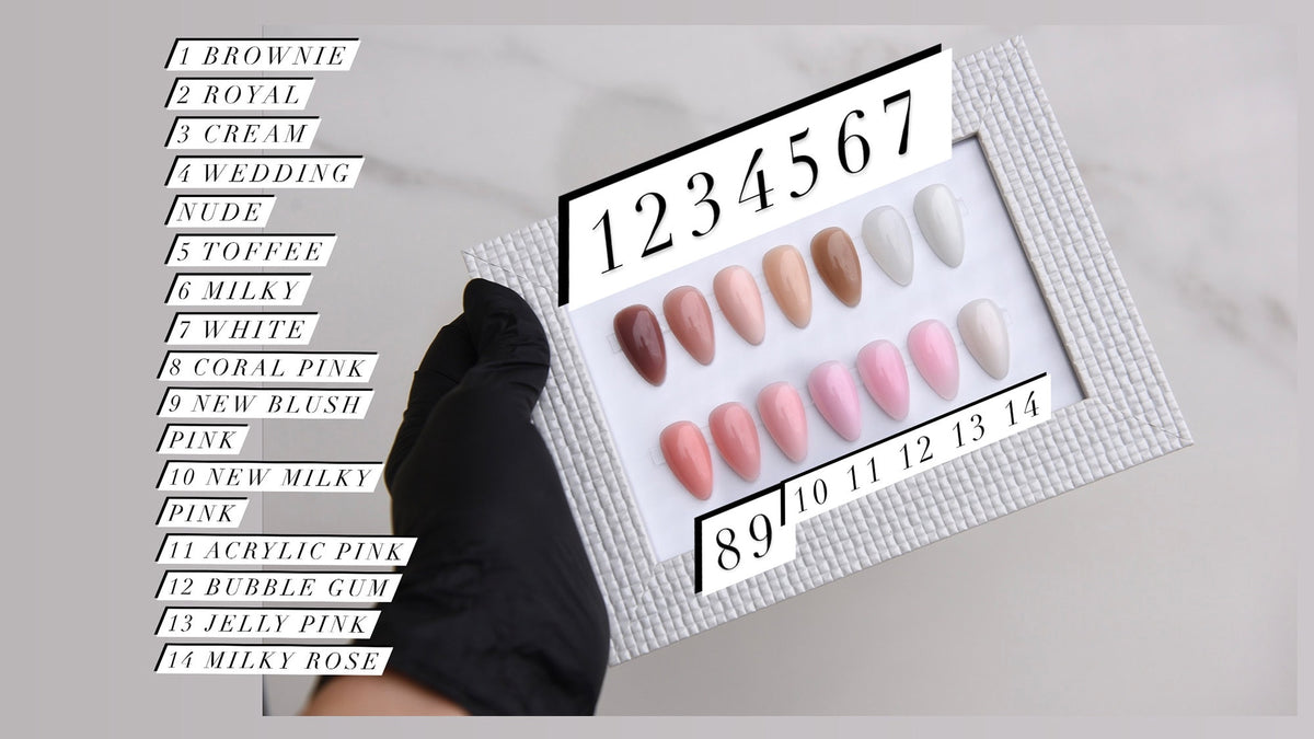 Available base colour guide for bridal French nail art