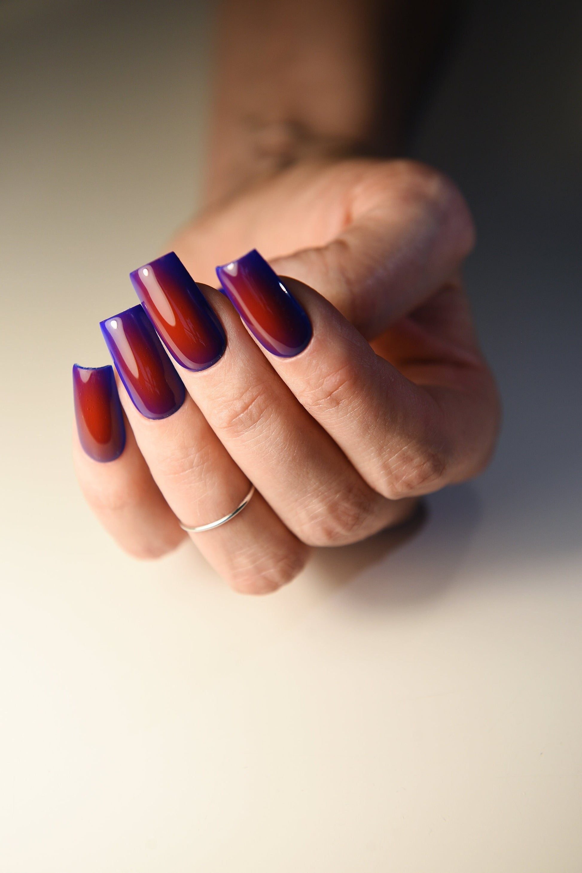 WARM AURA | Blue Pink Blush | Gift for her | Reusable press on nails | Stiletto Oval Almond Square Coffin Balerina | Long Medium Short