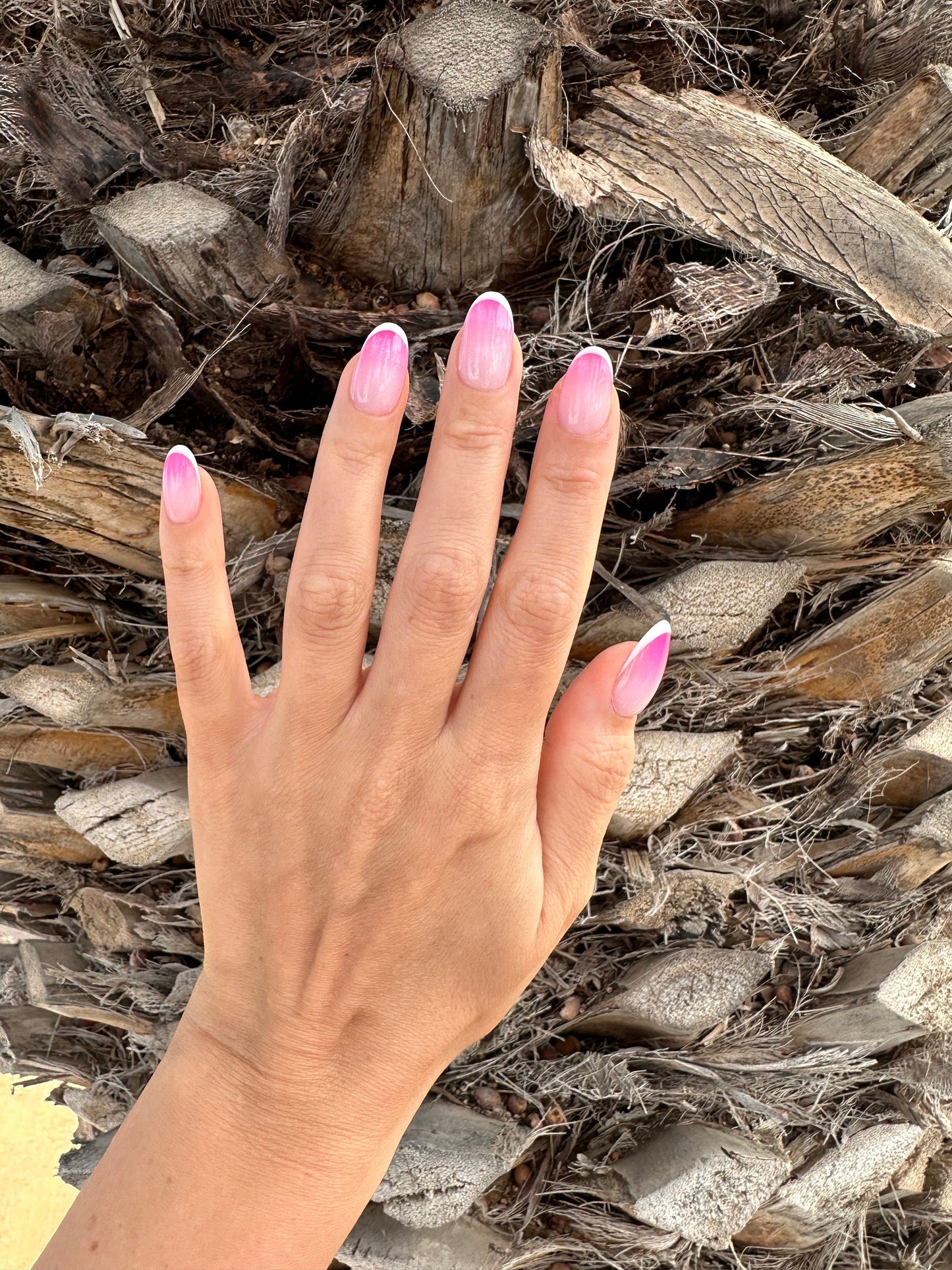 Summer Press-On Nails – Natural Pink Ombre with White French Tips, Handmade Reusable Luxury Set