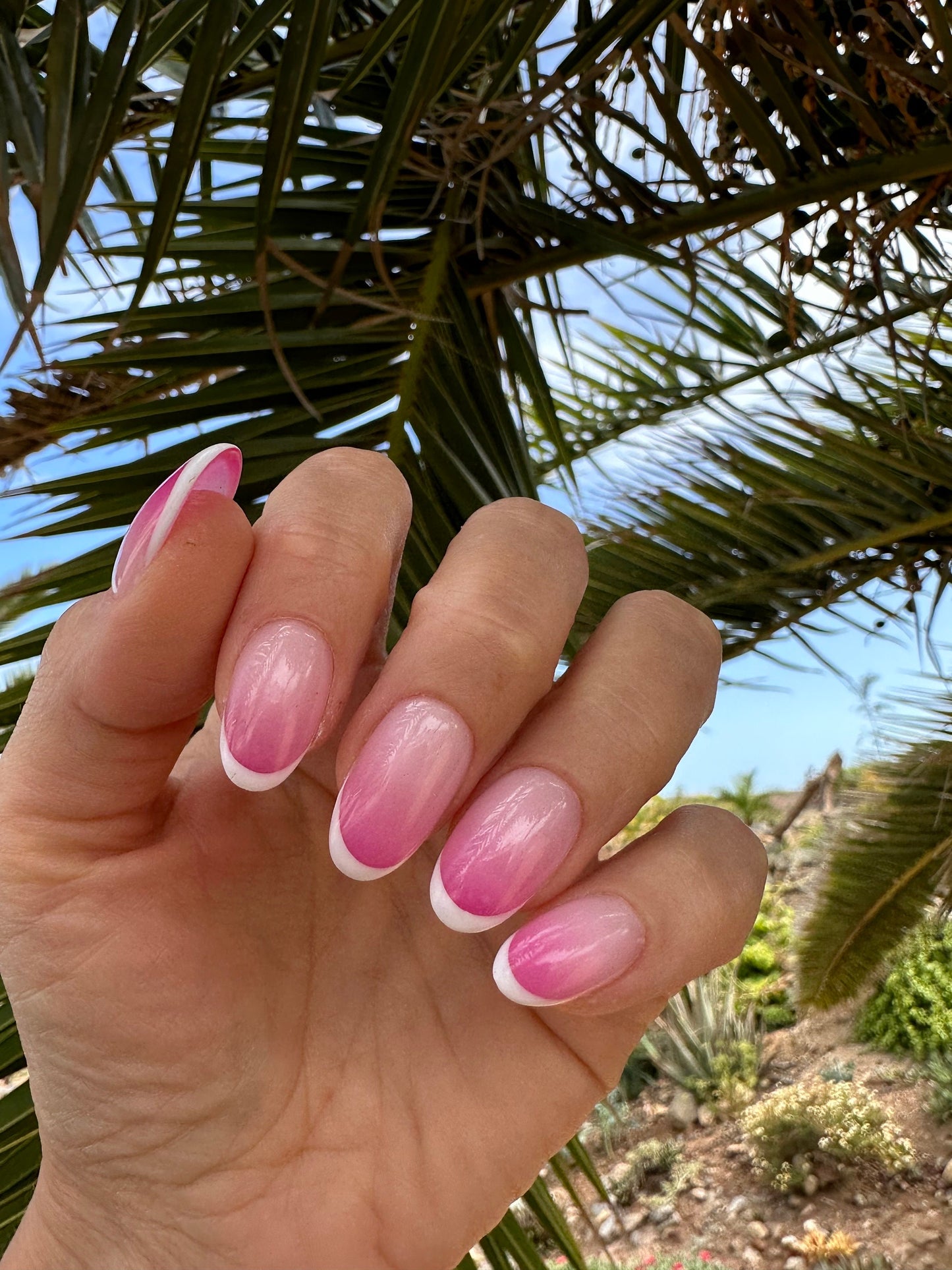 Summer Press-On Nails – Natural Pink Ombre with White French Tips, Handmade Reusable Luxury Set