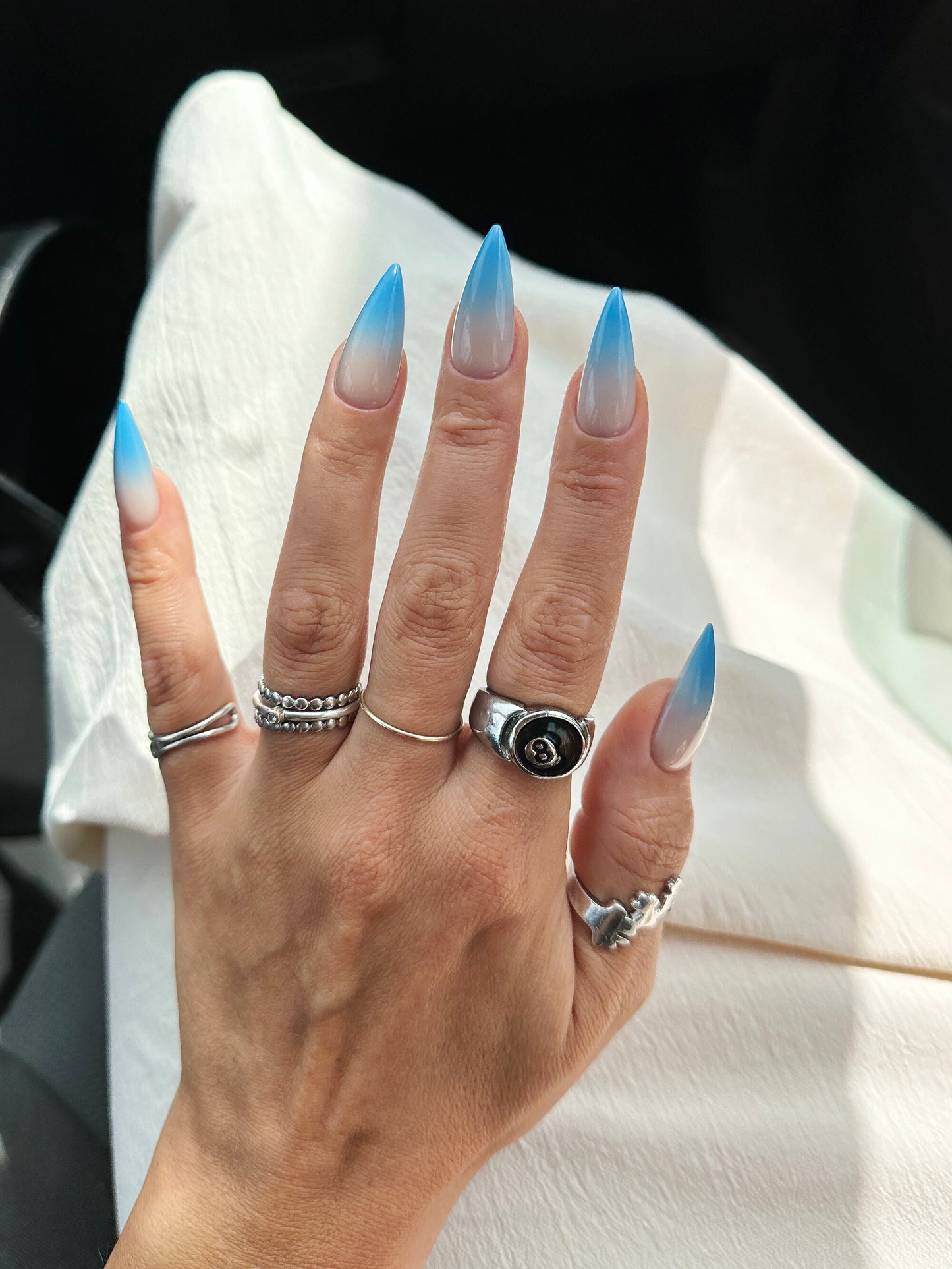 Ombre Blueberry Milk Press-On Nails – Set of 10 Reusable Acrylic-Like Nails | Handmade Luxury | Custom Fit for Beach, Wedding or Office