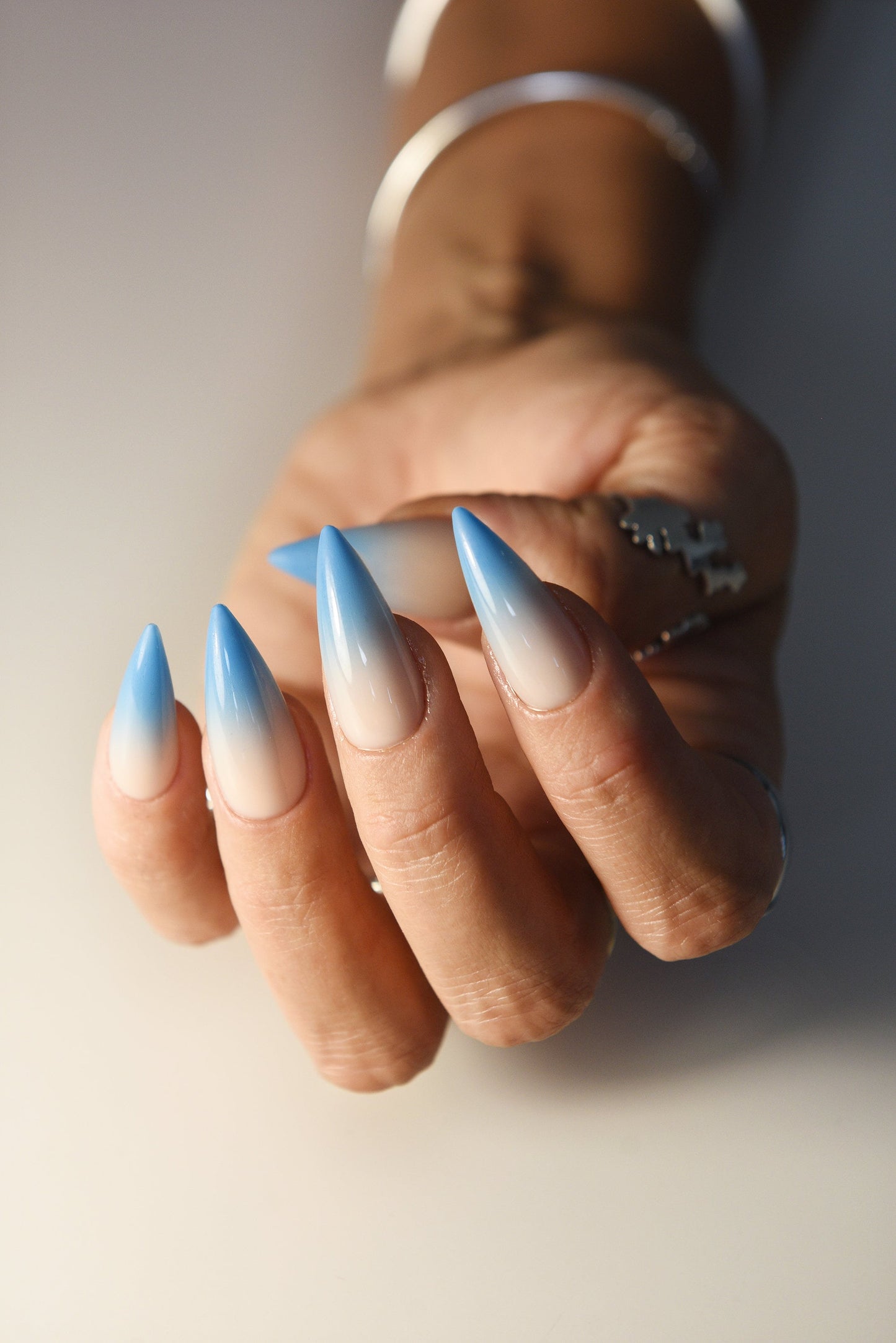 Ombre Blueberry Milk Press-On Nails – Set of 10 Reusable Acrylic-Like Nails | Handmade Luxury | Custom Fit for Beach, Wedding or Office