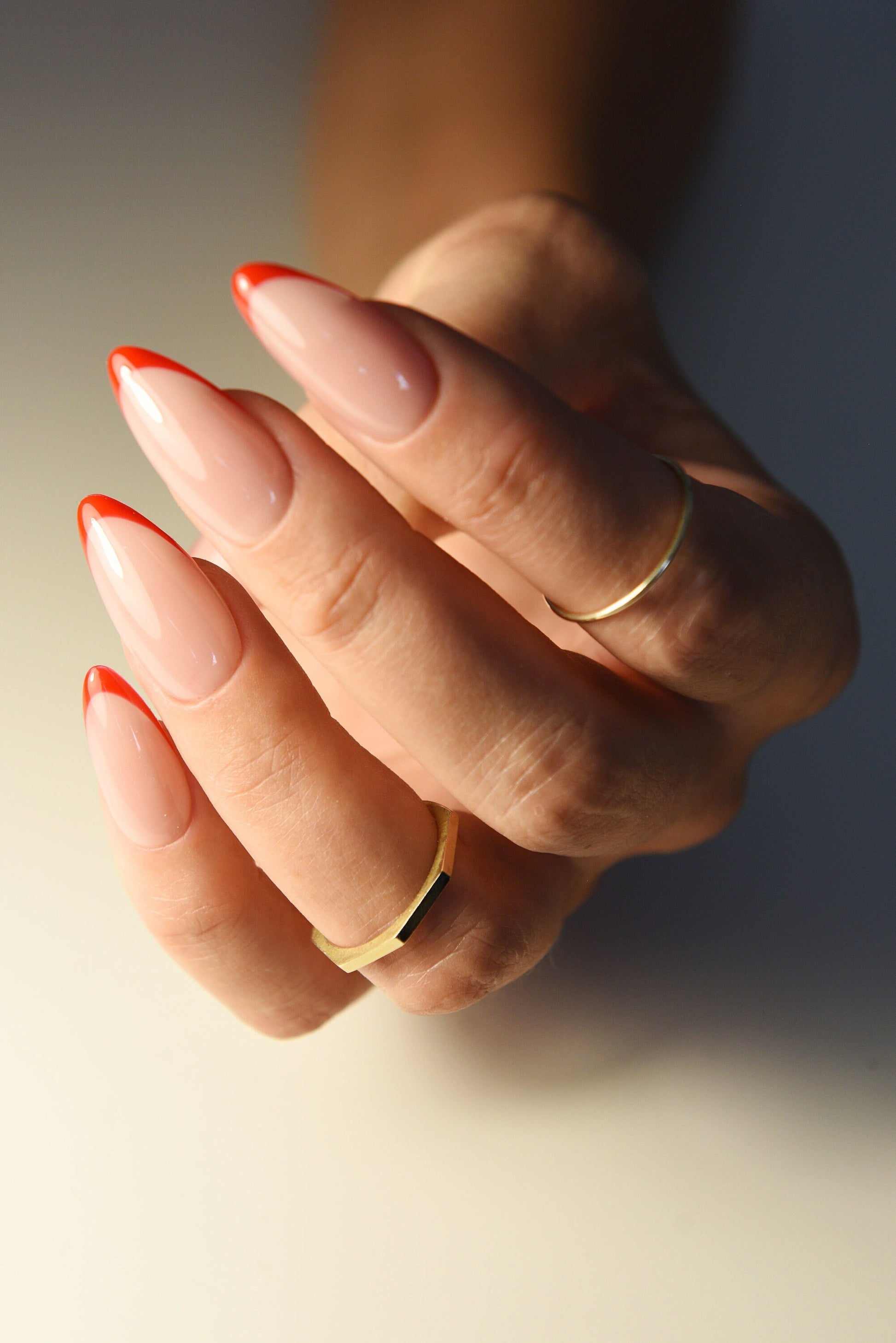 Red French Press Ons, Classy Manicure, Old Money Style, Stylish set of acrylic like nails, gel instant mani for women, work, party, holidays