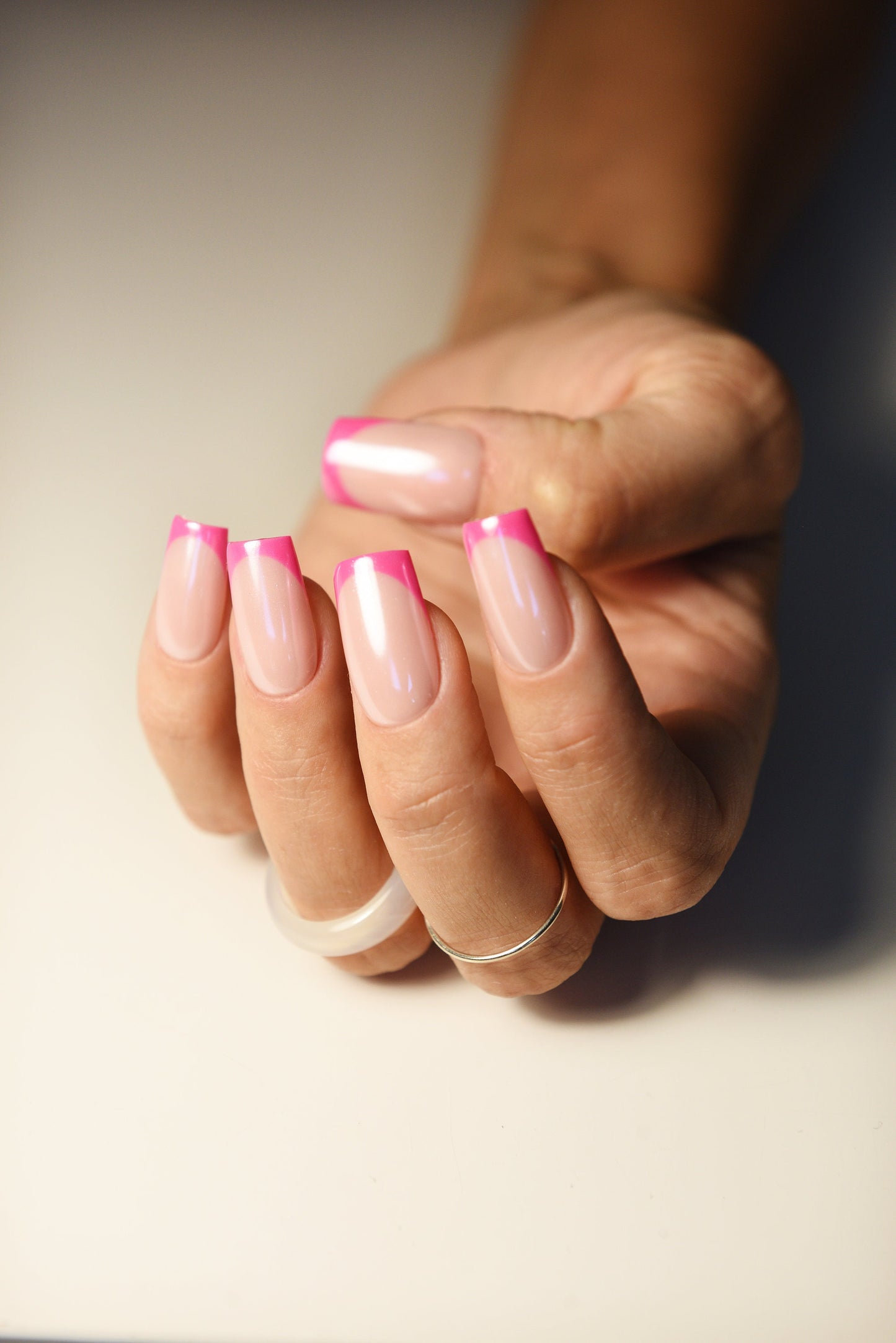 Pink Chrome French Press-On Nails – Handmade Reusable Set