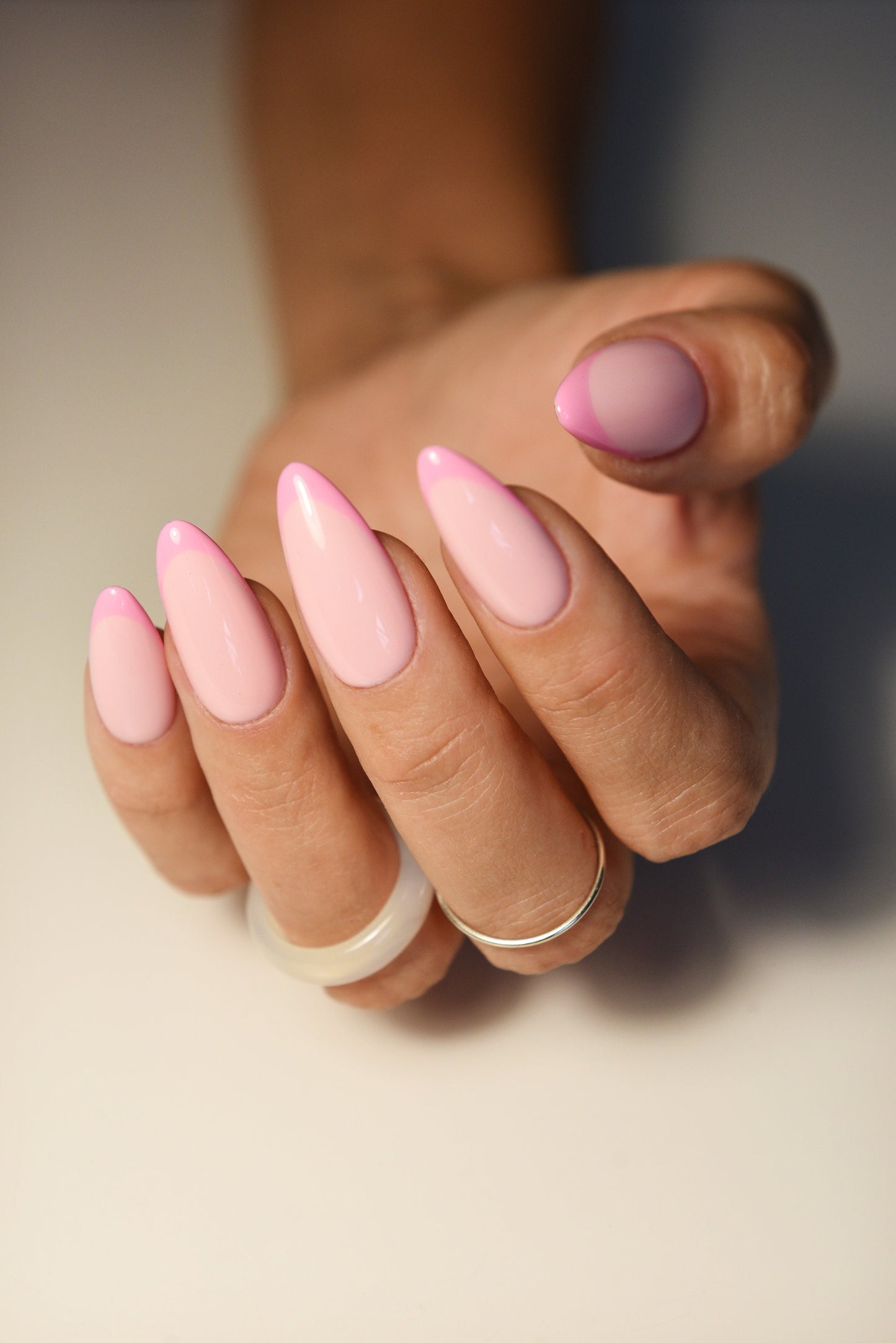 The Pink Doll Classy French Fake Nails to the Movie, for Party, and Beach! Girly press on nails for her, glue on reusable acrylic strong set – Luxury Handmade Reusable Press On Nails