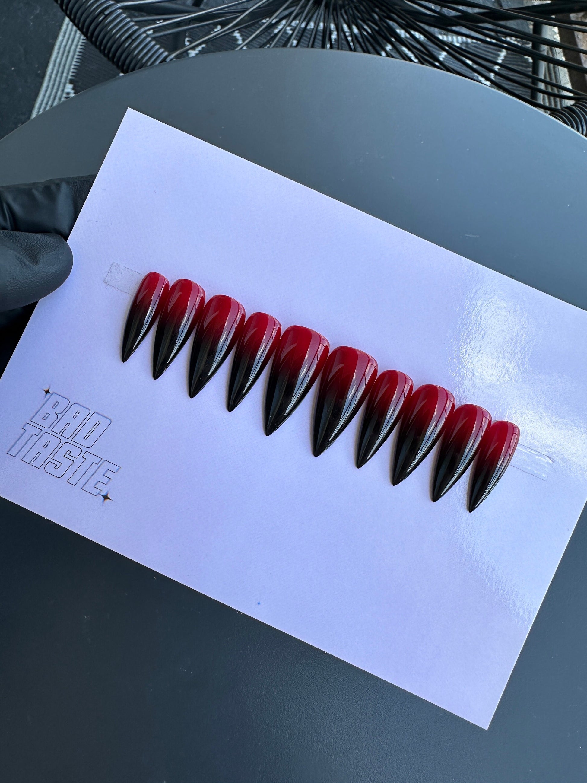 Gothic press on nails red black ombre, dark wave, horror glue on nails, halloween, gift for her, autumn fake nails set, fall inspiration