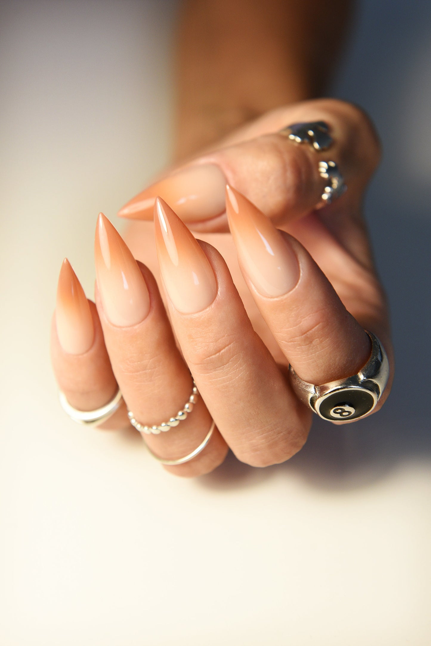 Ombre Tiramisu Press-On Nails – Nude Gradient Look | Handmade Reusable Set for Any Occasion