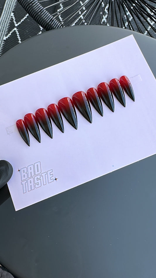 Gothic press on nails red black ombre, dark wave, horror glue on nails, halloween, gift for her, autumn fake nails set, fall inspiration