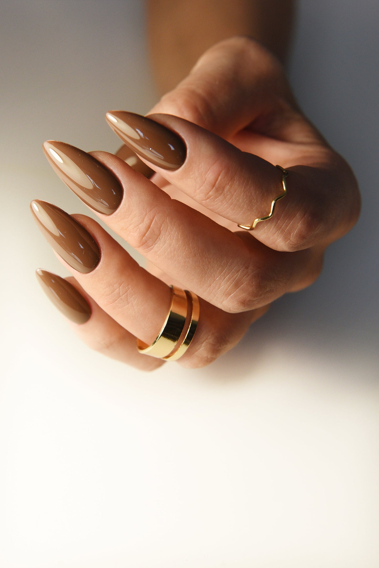 Hot Chocolate Press On Nails – Warm Brown Handmade Nails for Fall | Reusable Stiletto or Almond Set