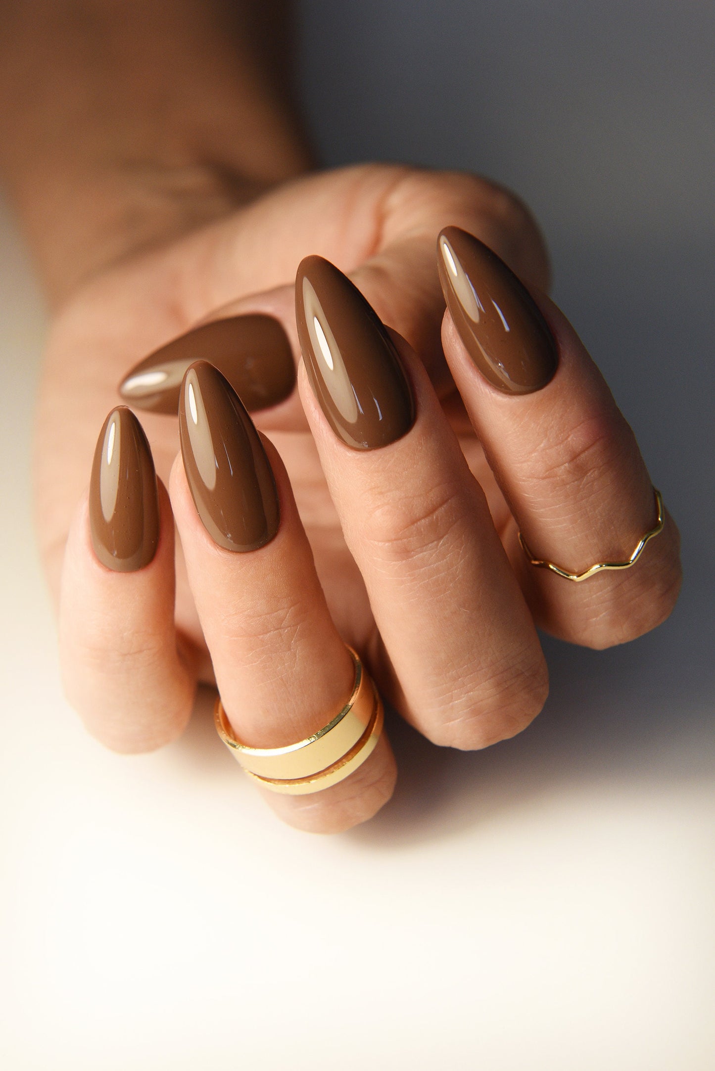 Hot Chocolate Press On Nails – Warm Brown Handmade Nails for Fall | Reusable Stiletto or Almond Set