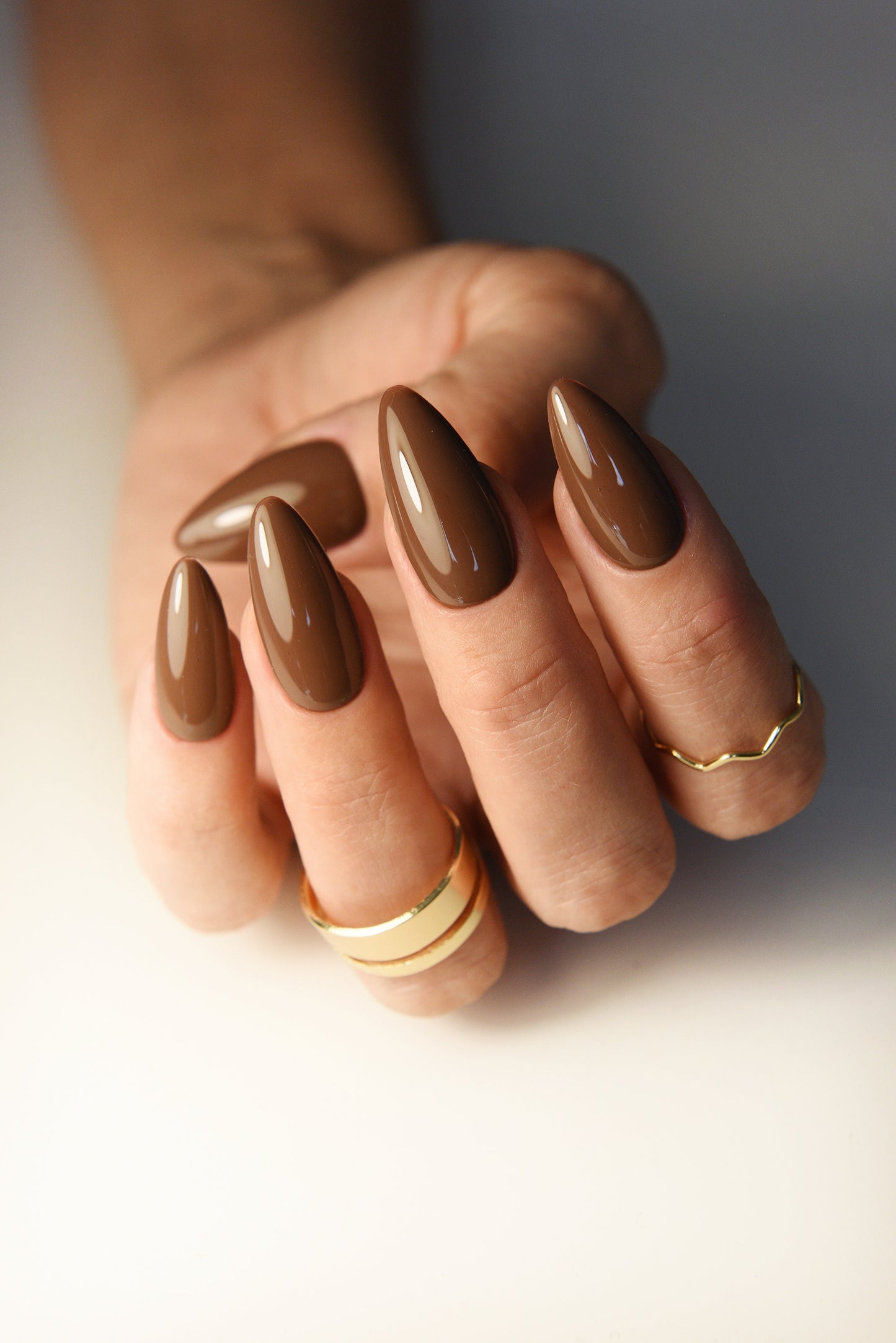 Hot Chocolate Press On Nails – Warm Brown Handmade Nails for Fall | Reusable Stiletto or Almond Set