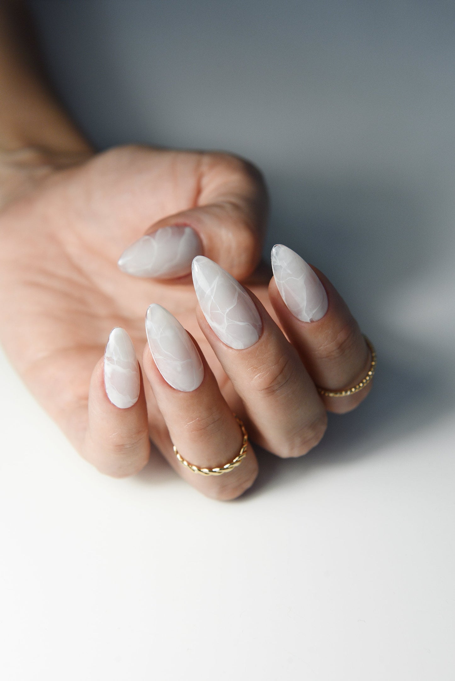 White Marble Gel Press-On Nails – Acrylic-Like Salon Look | Reusable Winter Set | Handmade Christmas Gift for Her