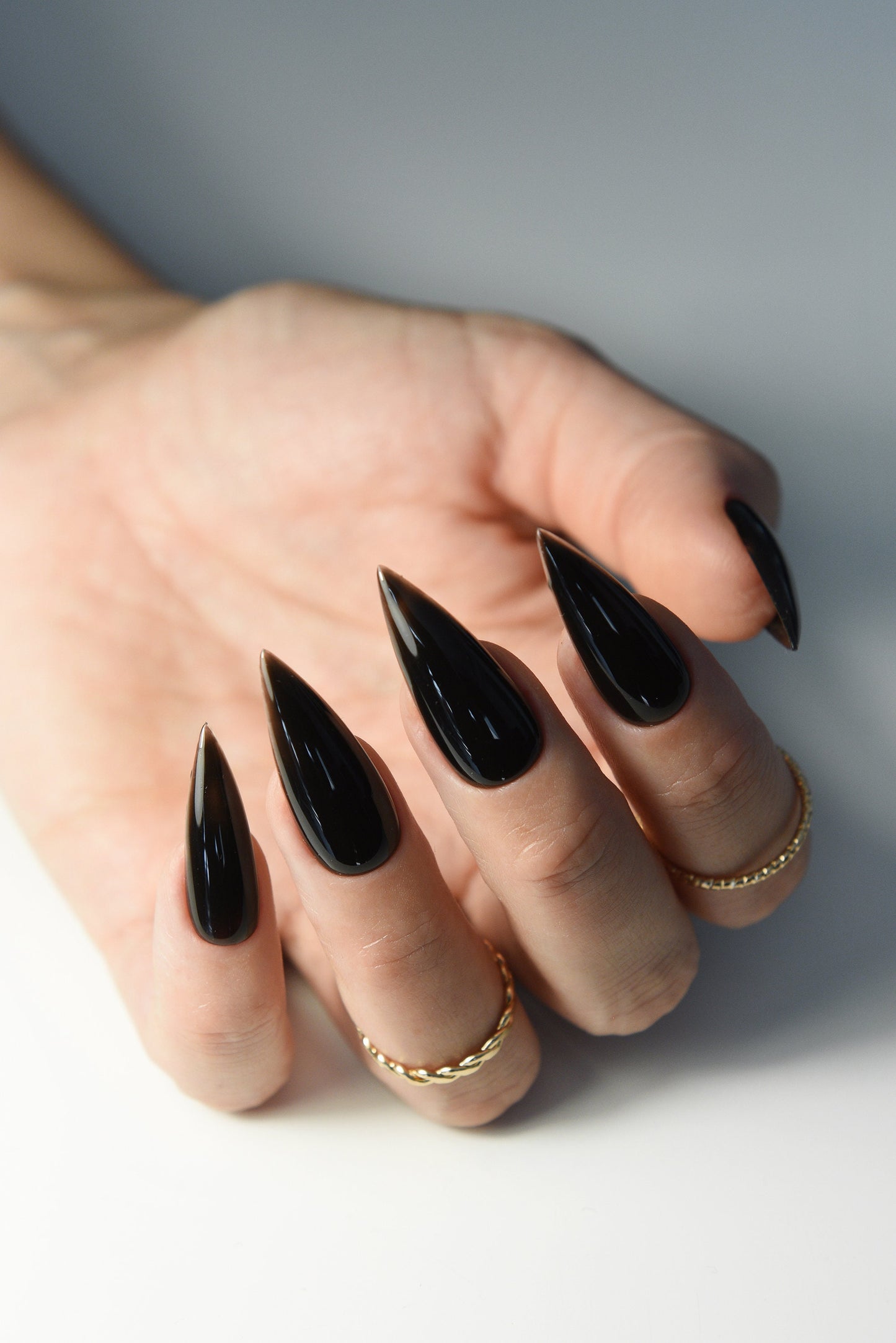 JELLY BLACK Korean style press on nail art, gothic simple clean nails for fall winter, halloween nails, goth, stiletto long medium short