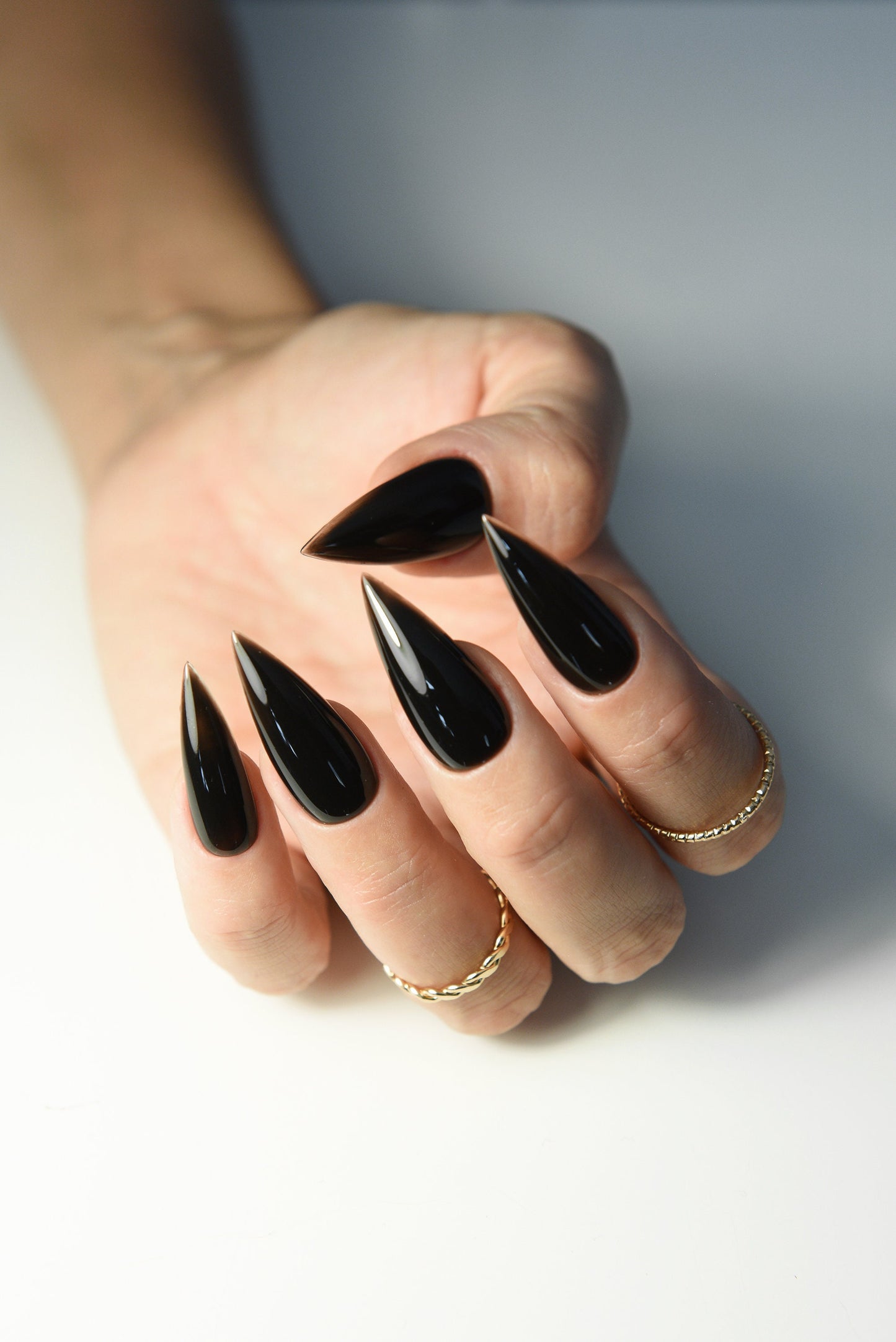 JELLY BLACK Korean style press on nail art, gothic simple clean nails for fall winter, halloween nails, goth, stiletto long medium short