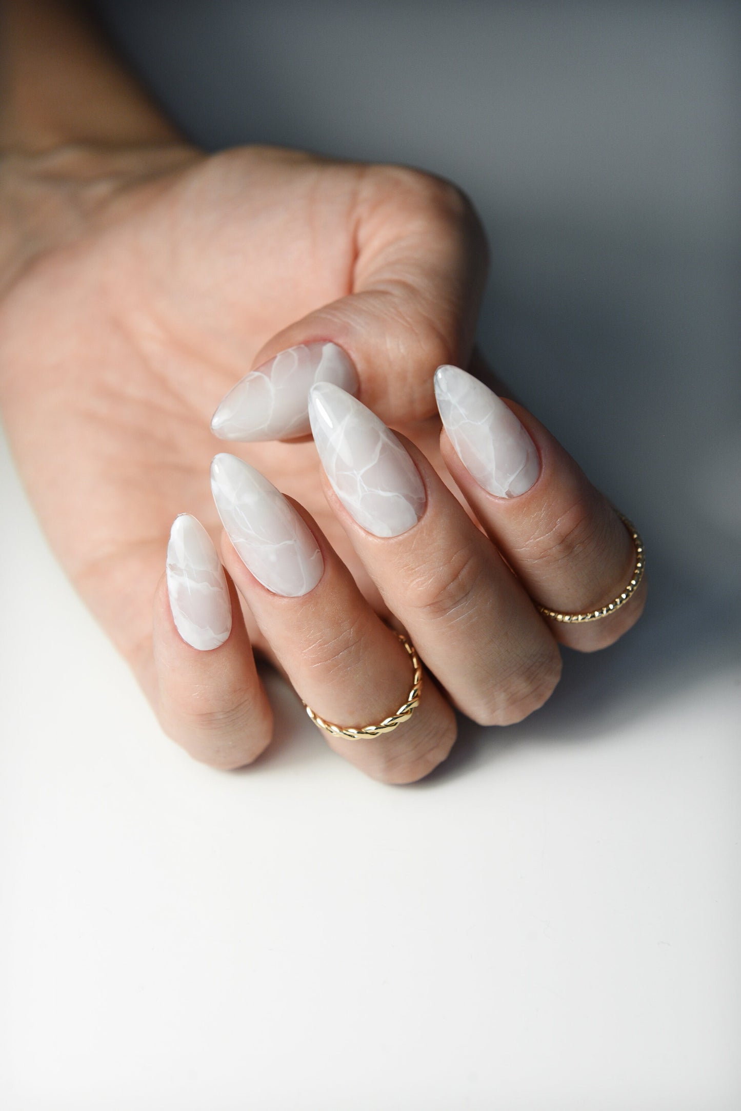 White Marble Gel Press-On Nails – Acrylic-Like Salon Look | Reusable Winter Set | Handmade Christmas Gift for Her