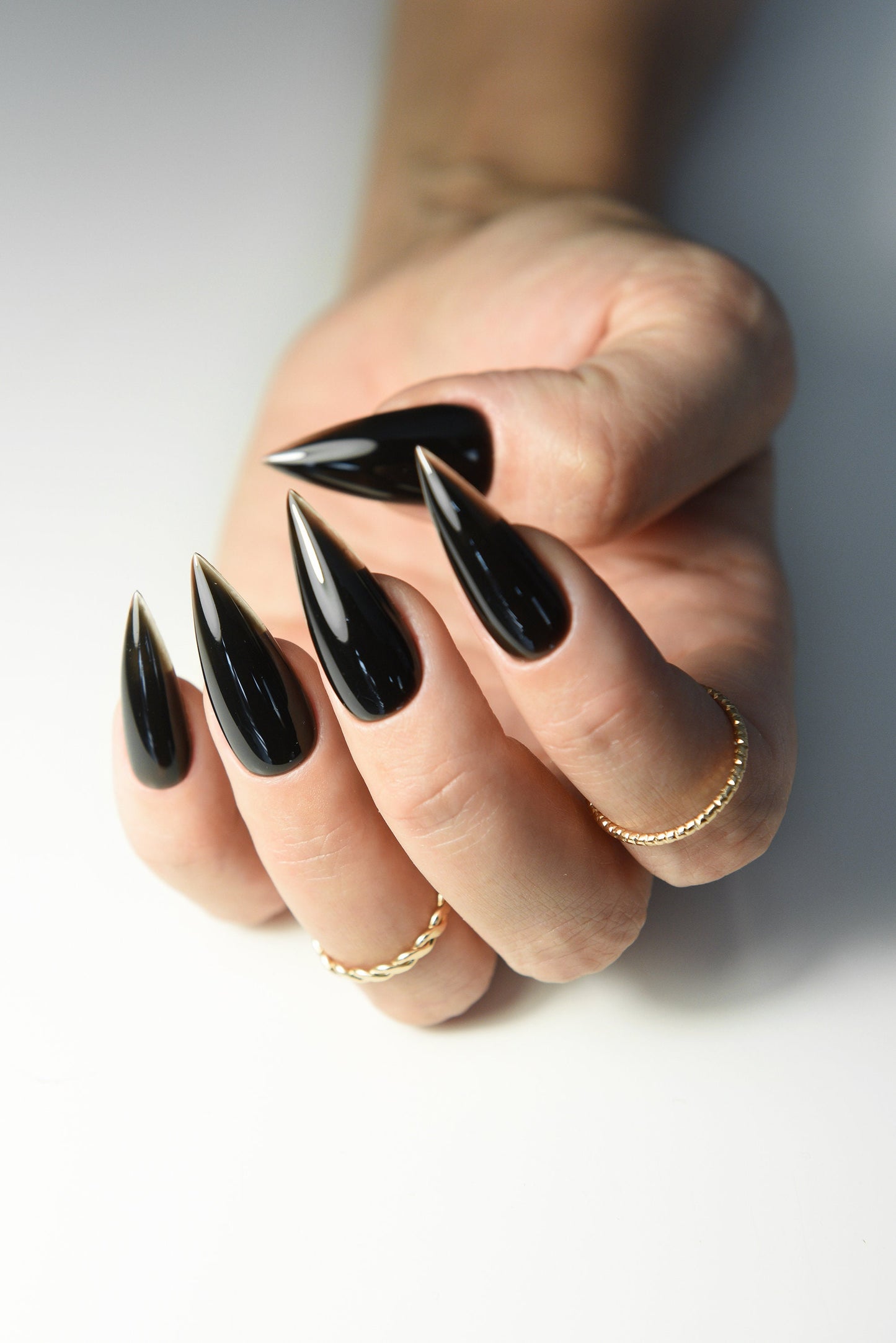 JELLY BLACK Korean style press on nail art, gothic simple clean nails for fall winter, halloween nails, goth, stiletto long medium short