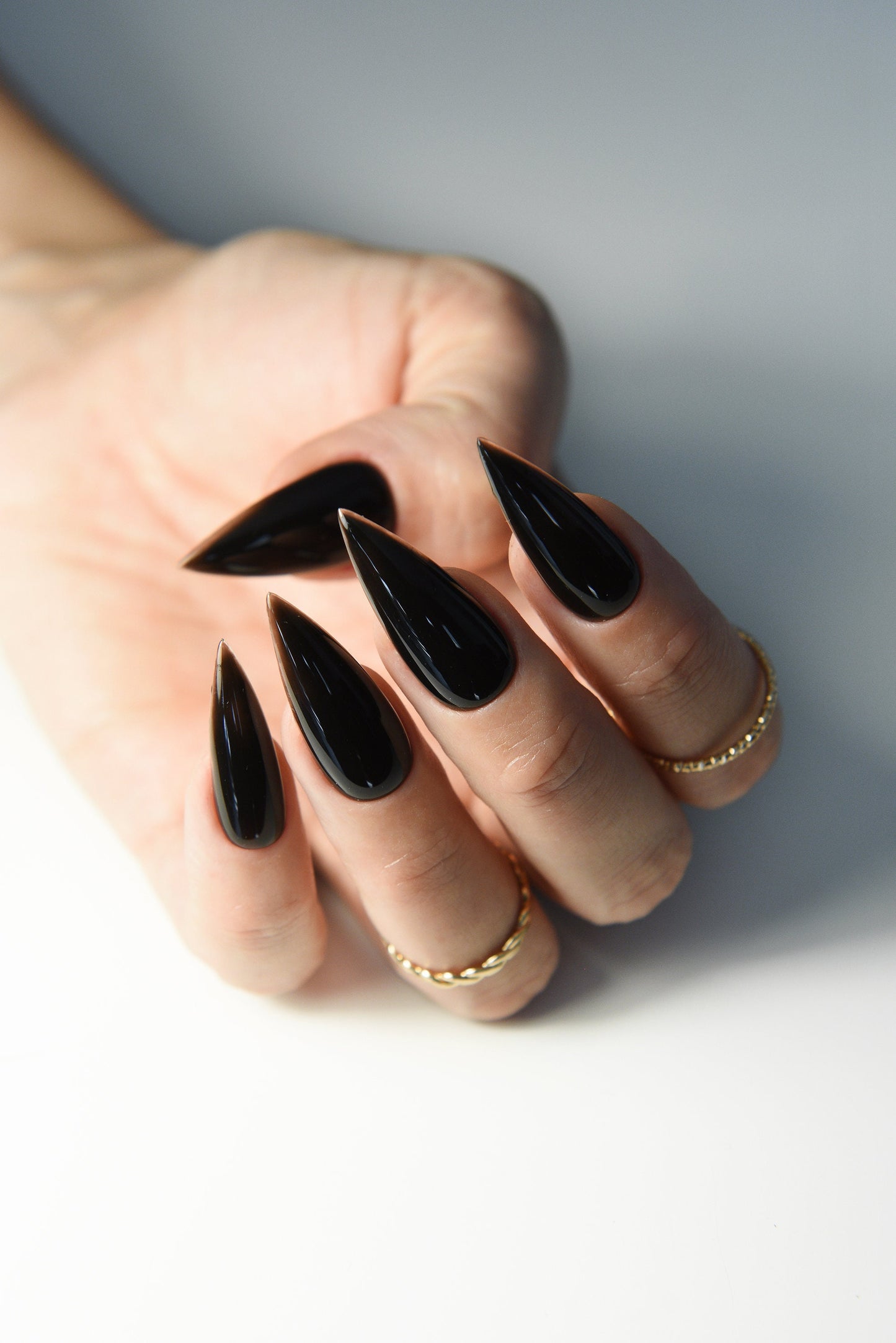 JELLY BLACK Korean style press on nail art, gothic simple clean nails for fall winter, halloween nails, goth, stiletto long medium short