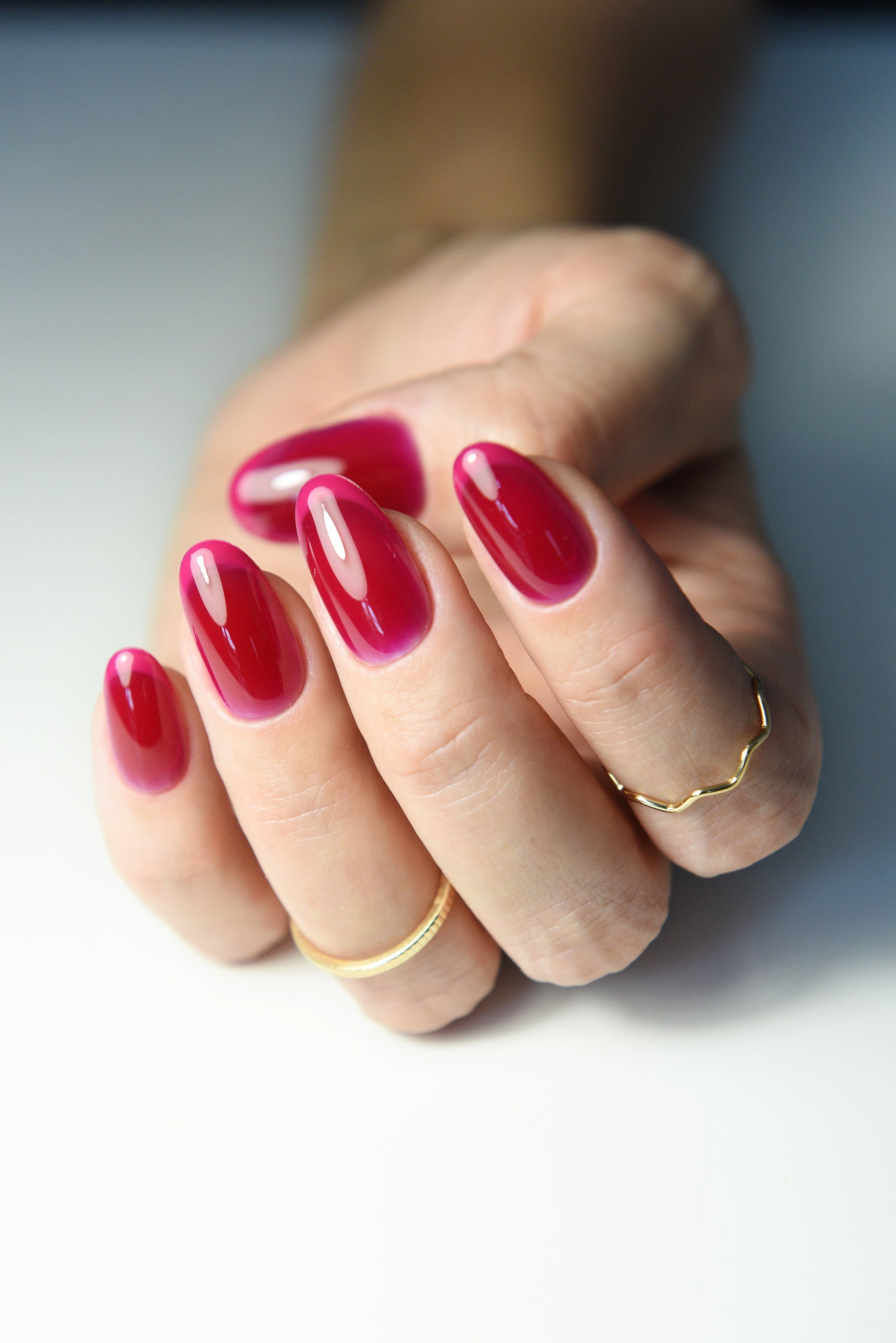 Warming Winter Nails - pink jelly french press on nails, coffin, stiletto, almond, square long short, Valentines Love Nails