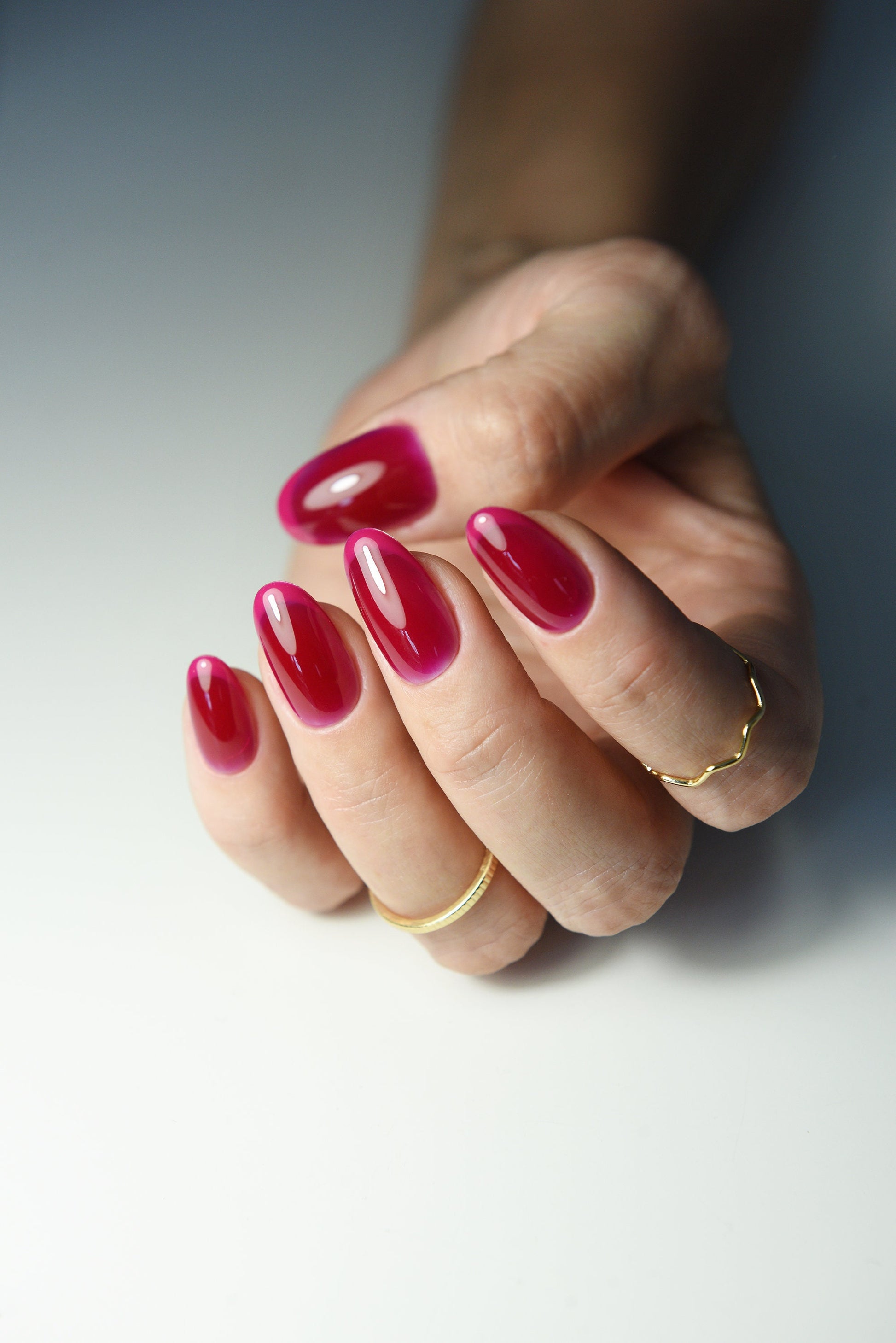 Warming Winter Nails - pink jelly french press on nails, coffin, stiletto, almond, square long short, Valentines Love Nails