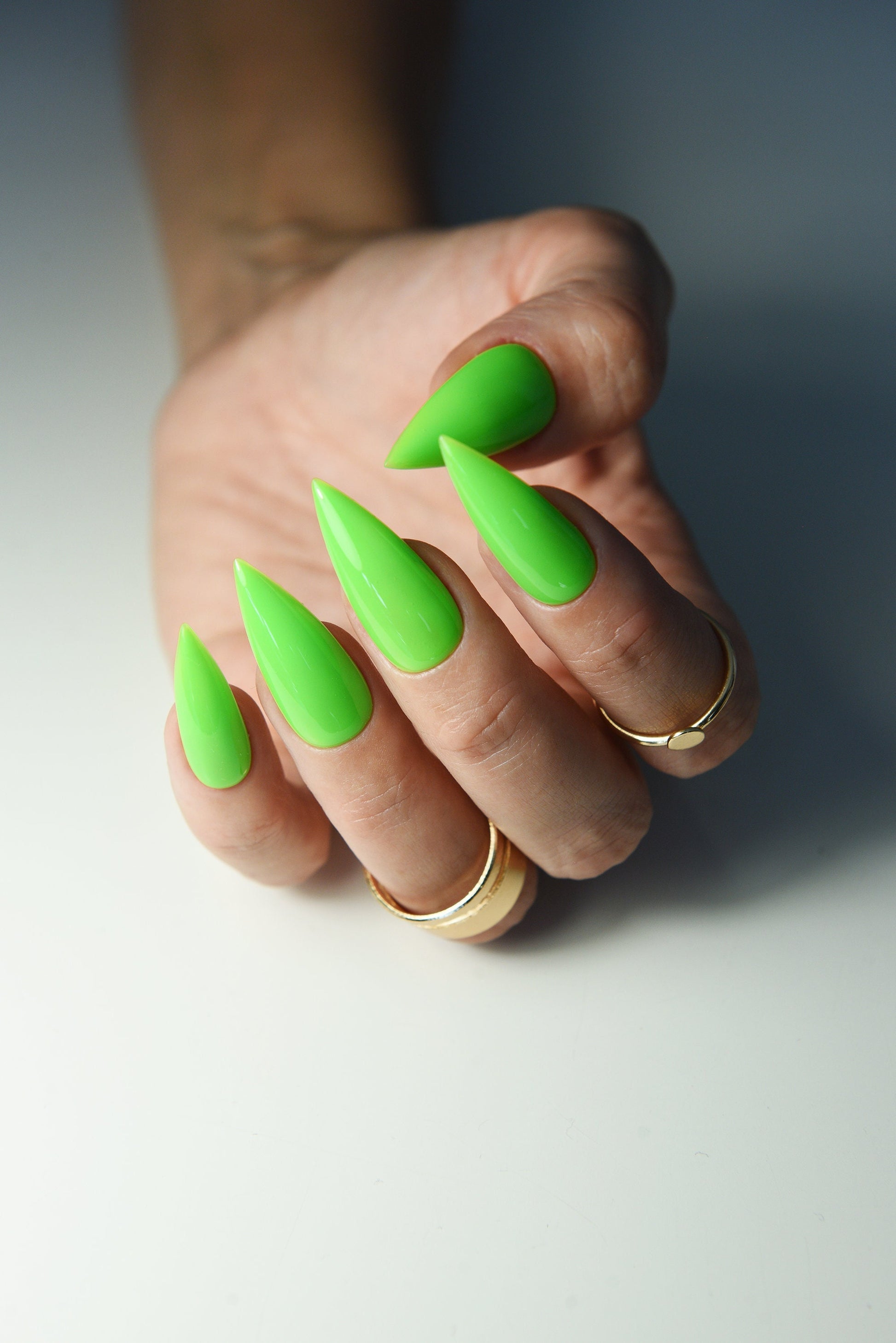 Handmade Vivid Green Nails Press On Nails Acrylic Quality Stiletto Square Short Long, reusable, summer woman style, cute gift for goth girl – Luxury Handmade Reusable Press On Nails