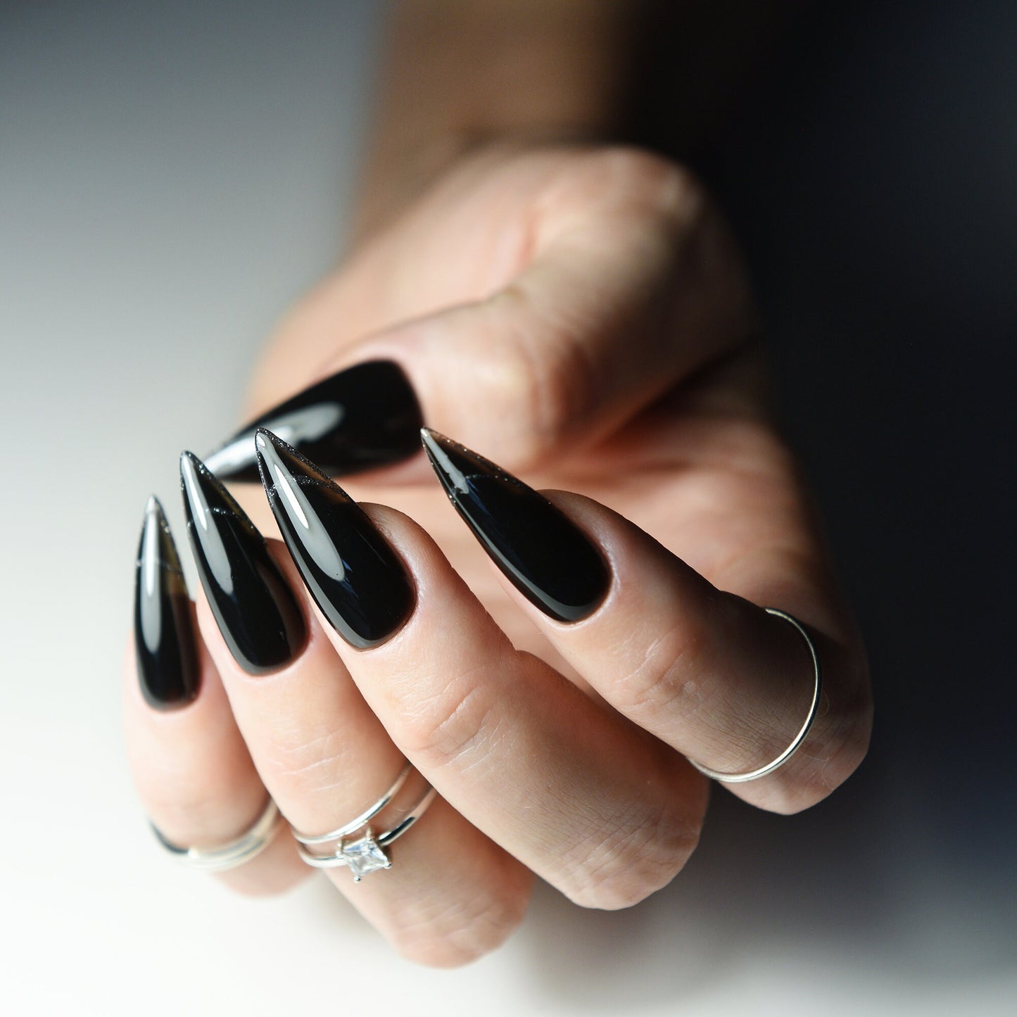 Jelly Black Reflective French Press-On Nails – Korean Style | Winter Christmas Nail Art | Custom Fit | Handmade Reusable Luxury Set