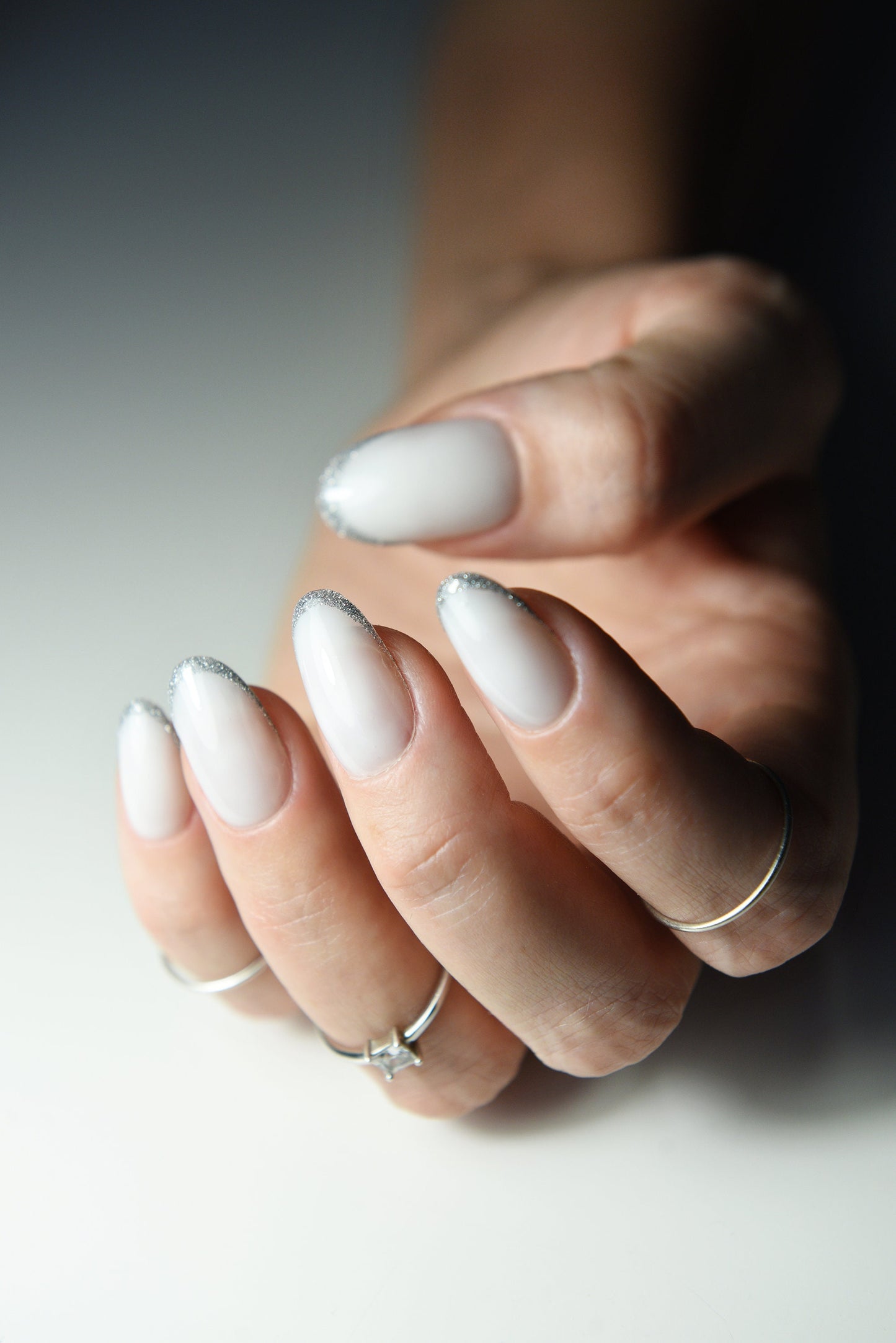 Milky White Reflective French Press-On Nails | Holiday & New Year Exclusive | Handmade Reusable Nails | Custom Shape & Length