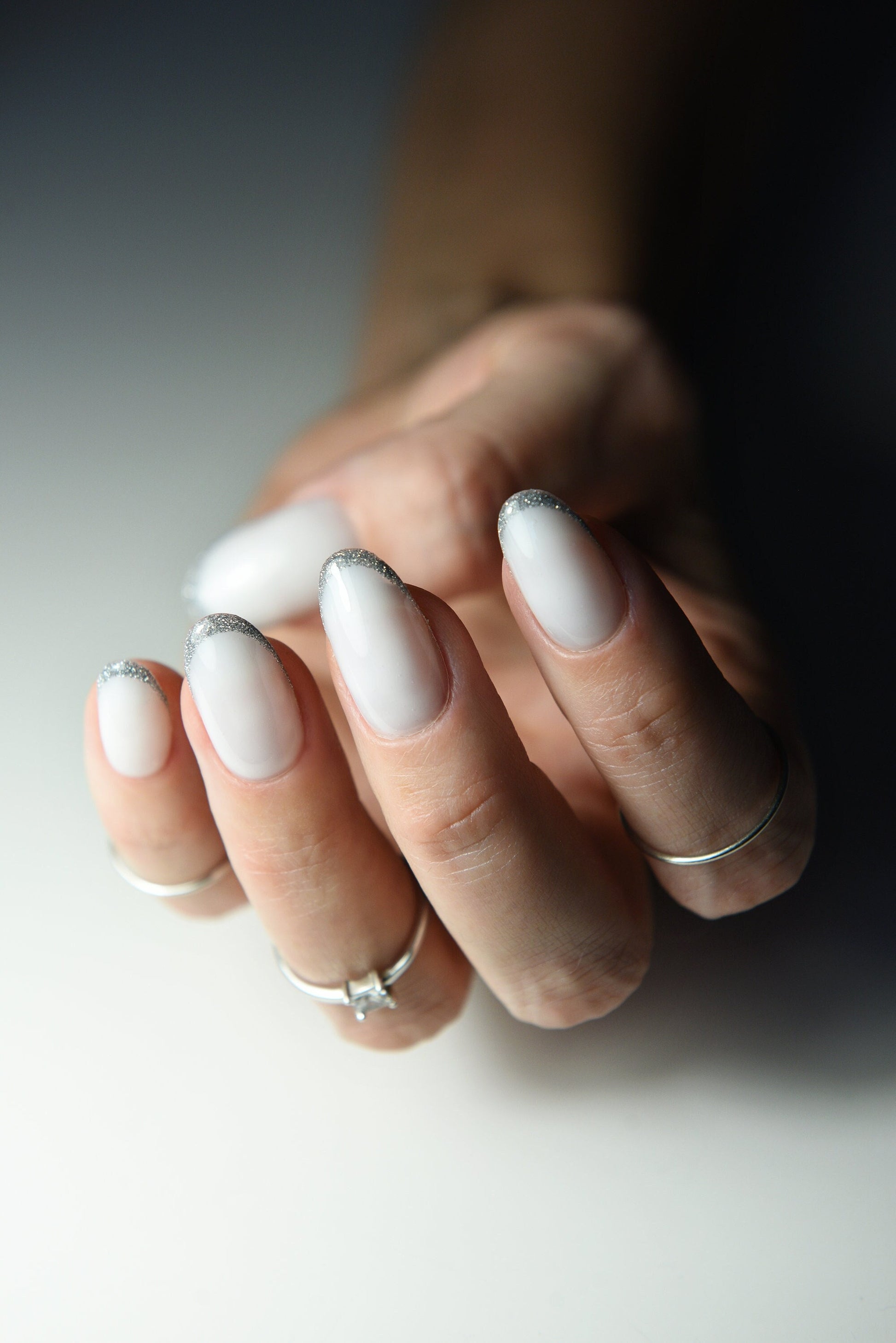 MILKY WHITE REFLECTIVE French Press On Nails for Holiday New Year Party, Exclusive Set Glue On Short, Long, Medium Coffin, Almond, Stiletto – Luxury Handmade Reusable Press On Nails