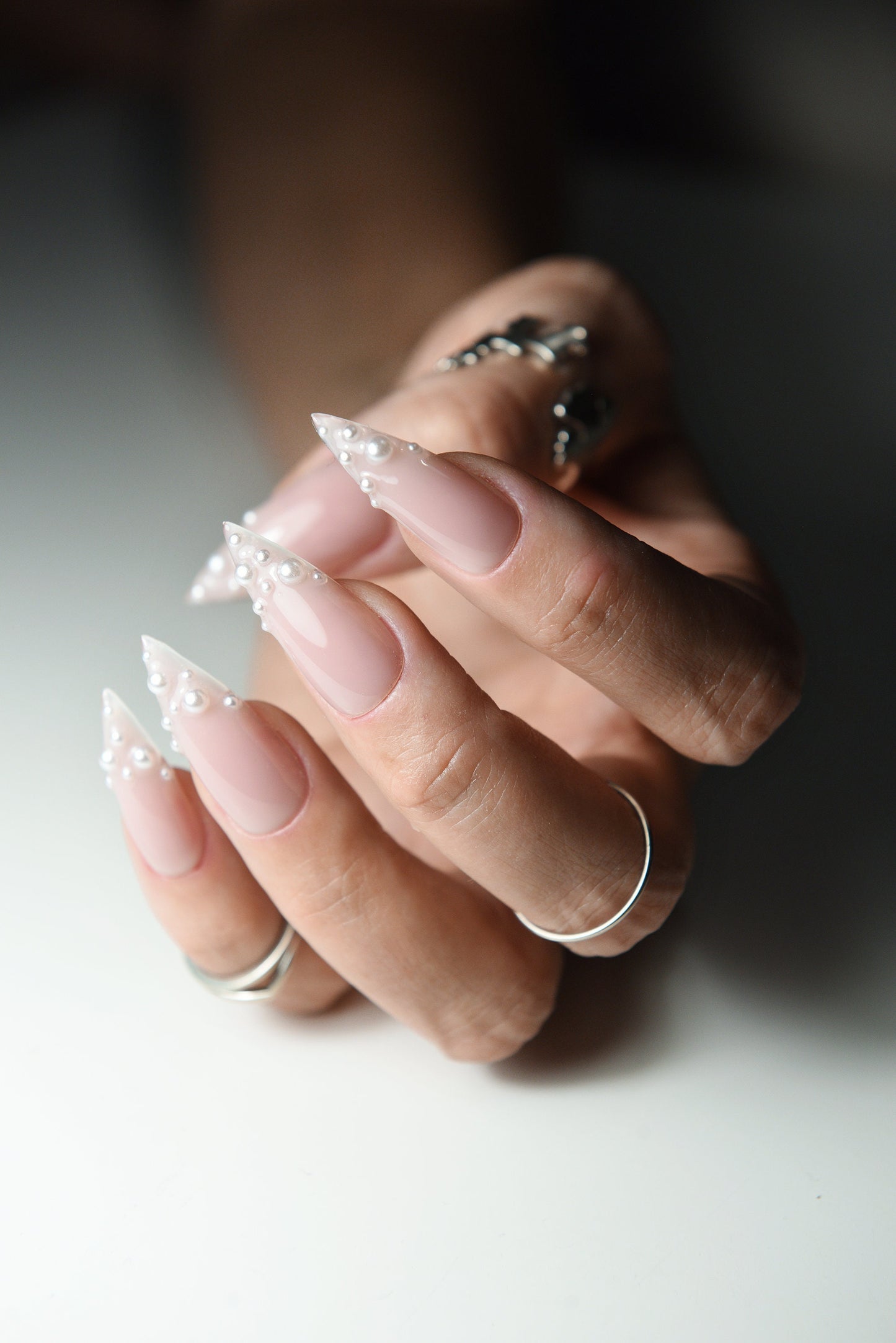 Pearl Nude French Press-On Nails | Minimalistic Clean Girl Style | Simple Luxury Handmade Nails | Custom Shape & Length