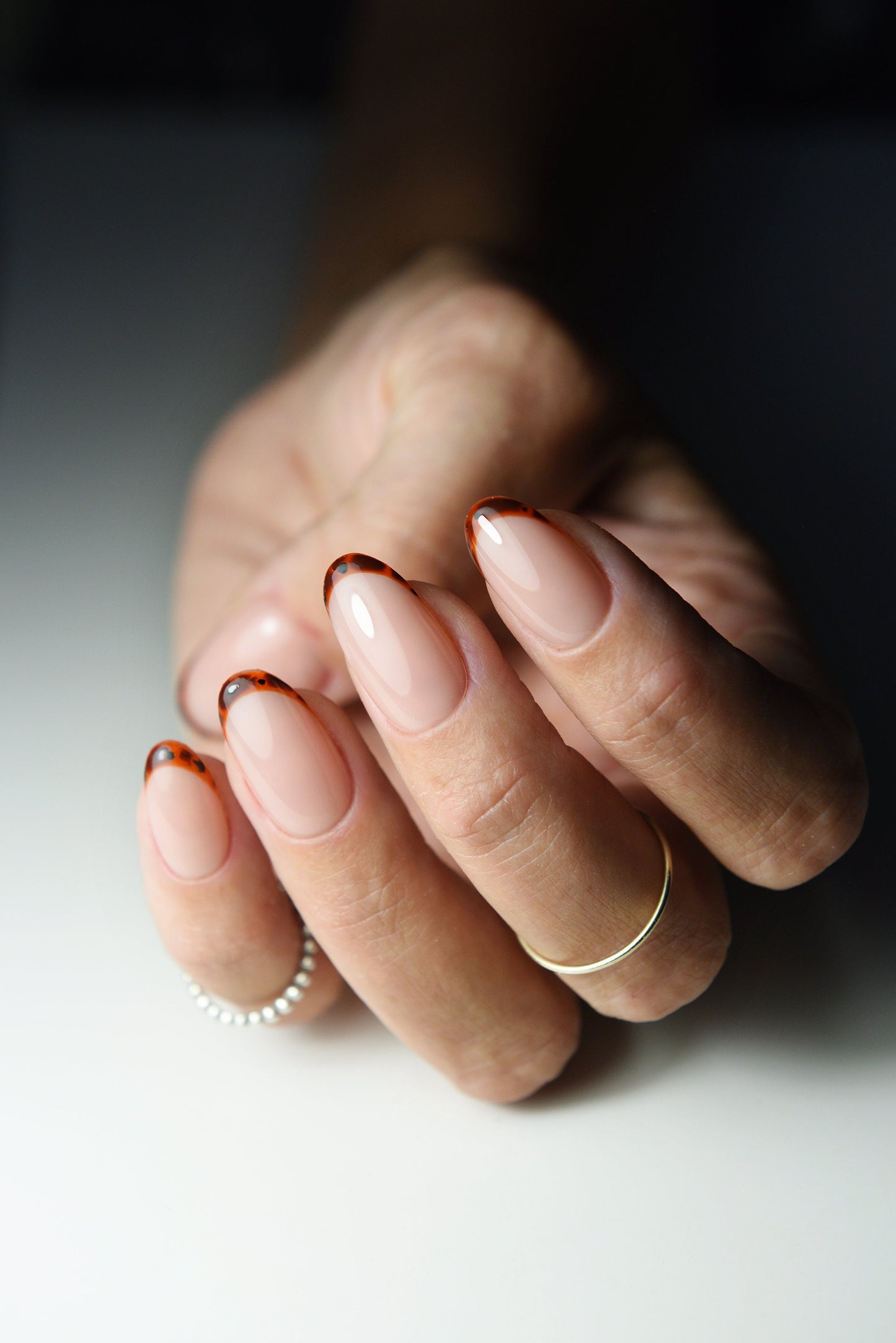 Tortoise Shell French Press On Nails – Thin Line Design, Handmade Reusable Luxury Gel Set