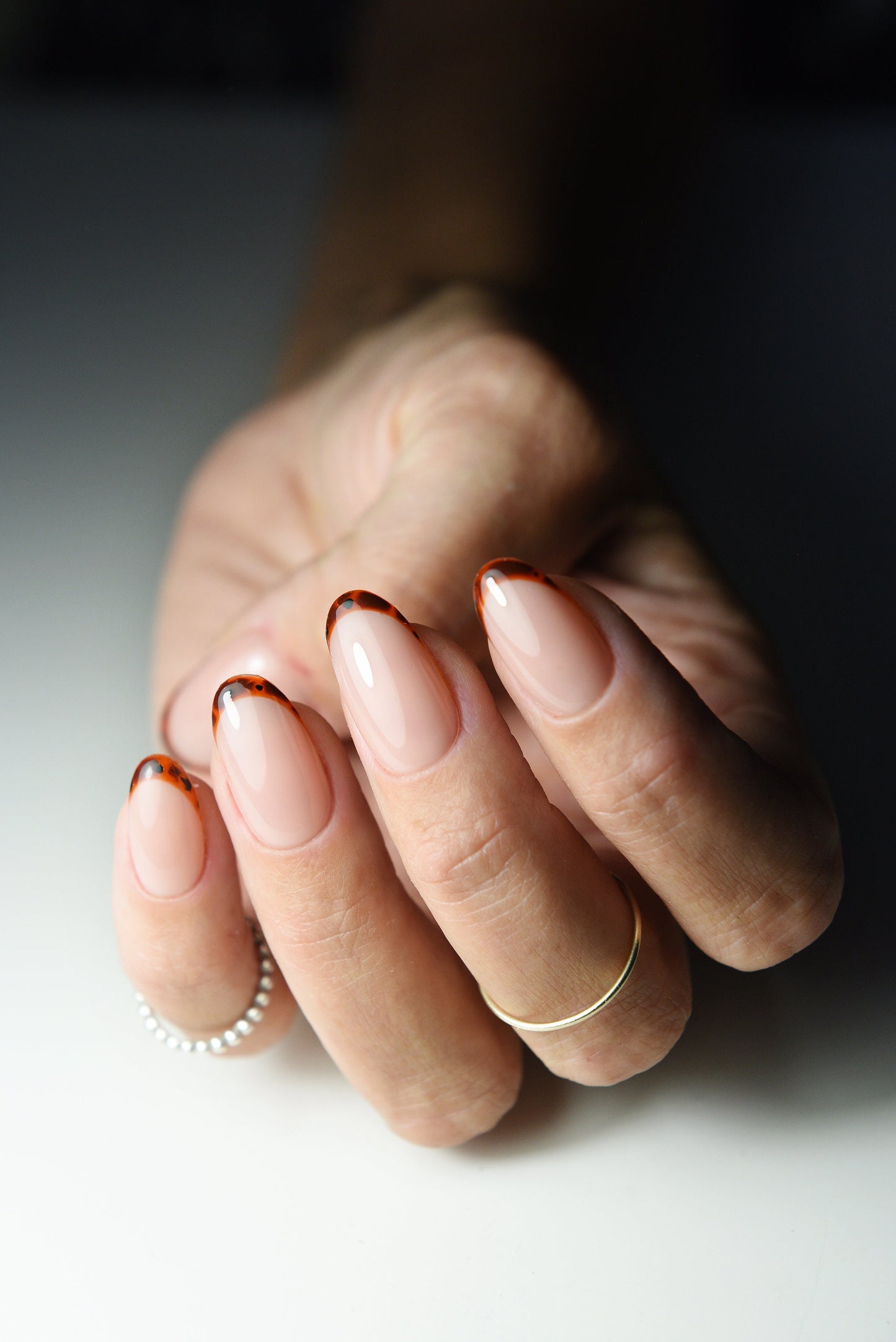 Tortoise Shell French Press On Nails – Thin Line Design, Handmade Reusable Luxury Gel Set