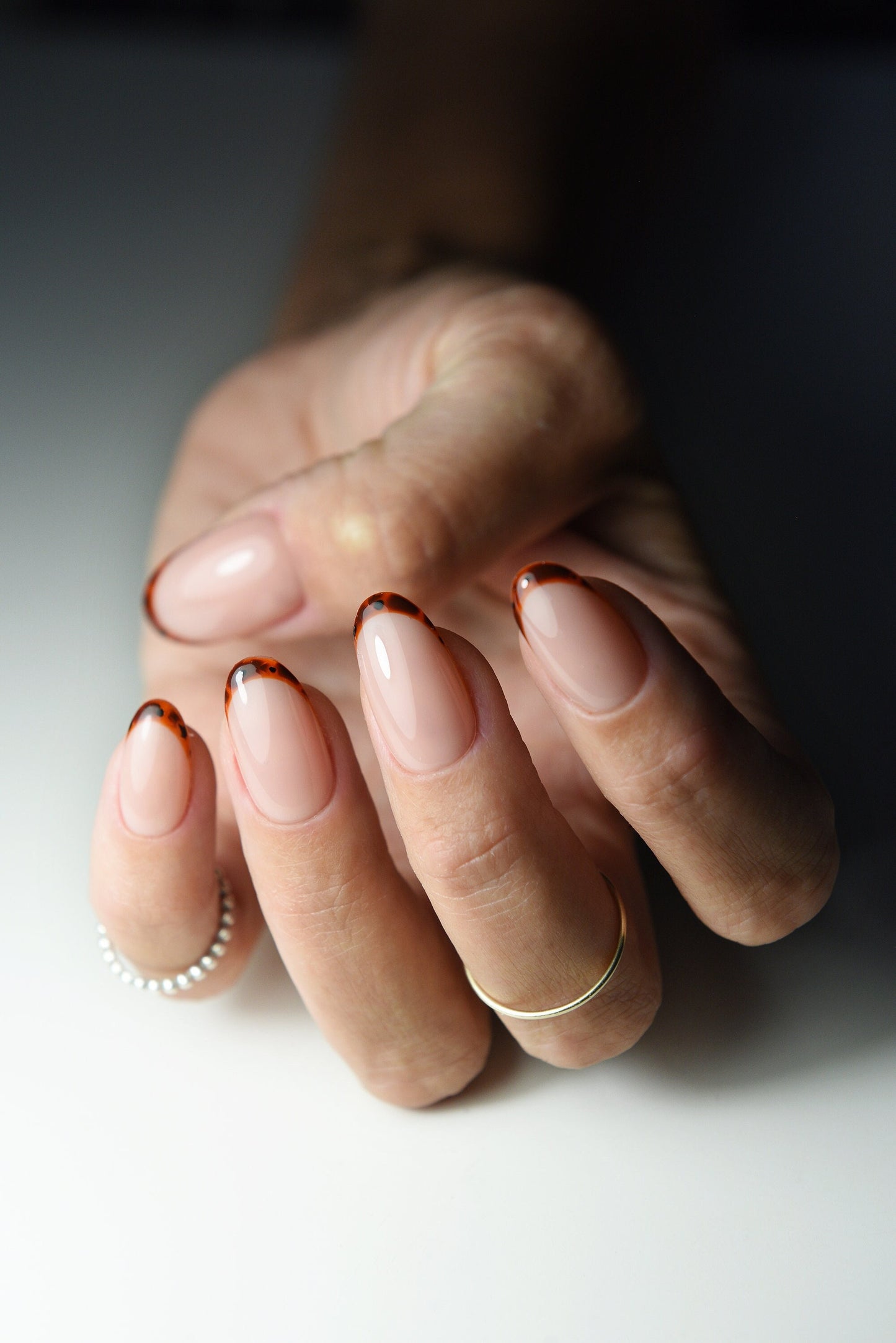 Tortoise Shell French Press On Nails – Thin Line Design, Handmade Reusable Luxury Gel Set