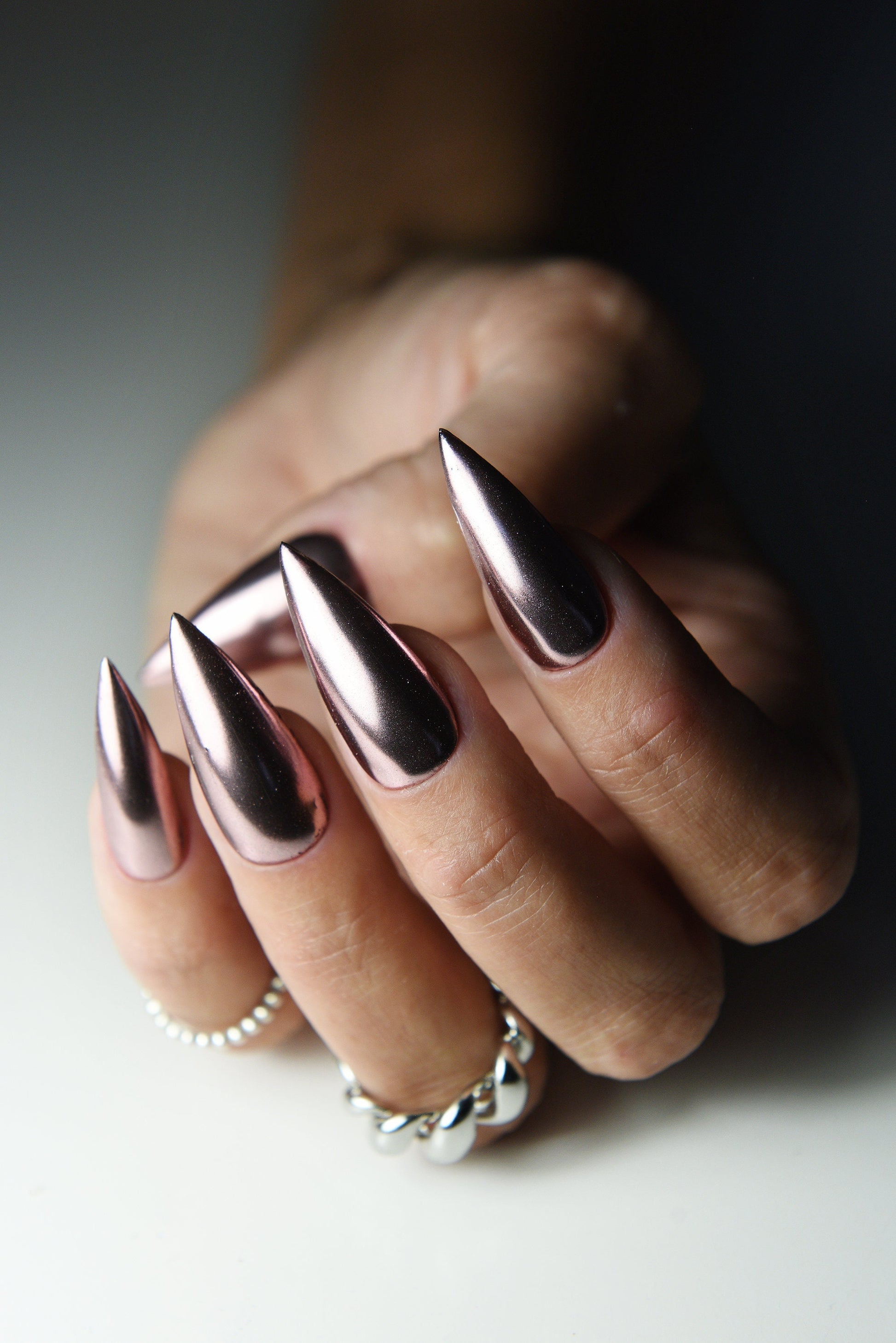 MIRROR CHROME PINK reusable luxury shiny press on nails gift for her, stiletto, coffin long short fake glue on set of 10 nails, acrylic – Luxury Handmade Reusable Press On Nails