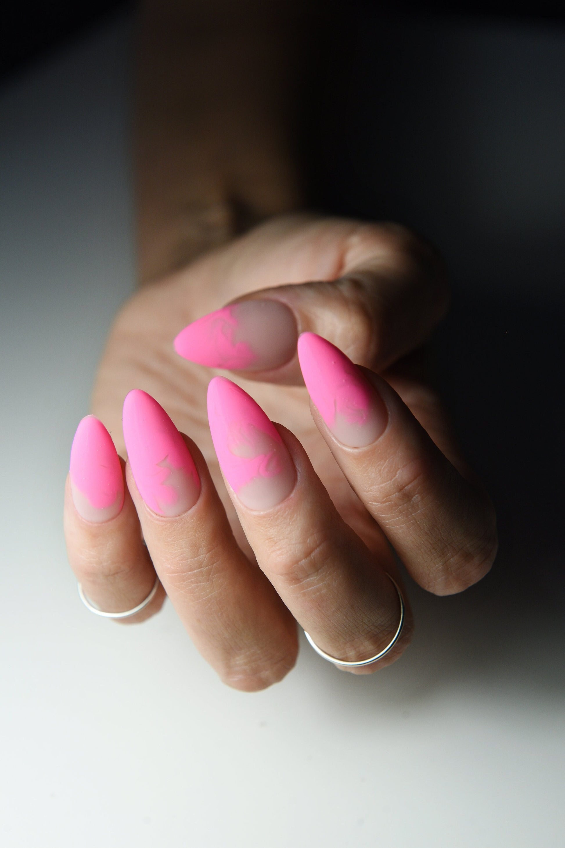 NEON PINK SMOKE Nudes, 10 Gel Press On Nails, salon quality acrylic, cute sweet summer party nails, gift for girlie, almond, stiletto, long – Luxury Handmade Reusable Press On Nails